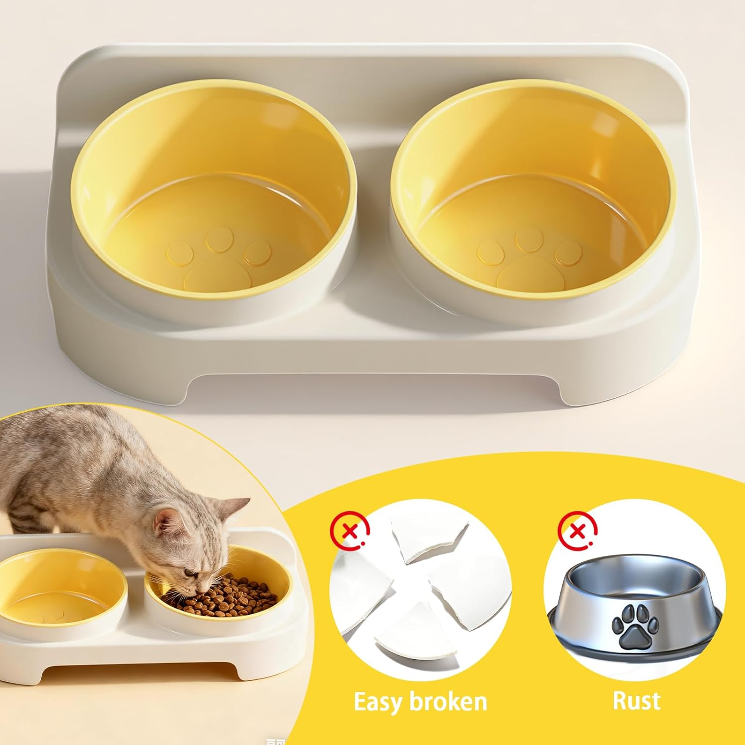 Alyxen Raised Cat Bowl, Plastic Feeding Bowl, Ergonomic Cat Bowl, 15&deg; Tilted Food and Water Bowls for Cats and Puppies image number 4