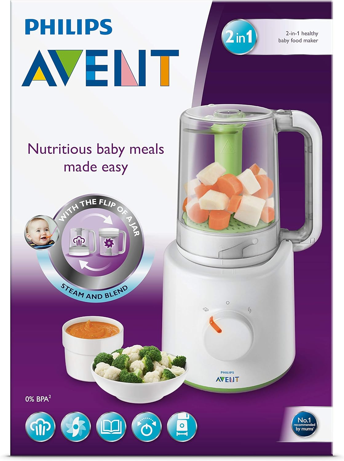 Philips Avent 2-In-1 Steamer Blender Healthy Baby Food Maker, SCF870/21 image number 2