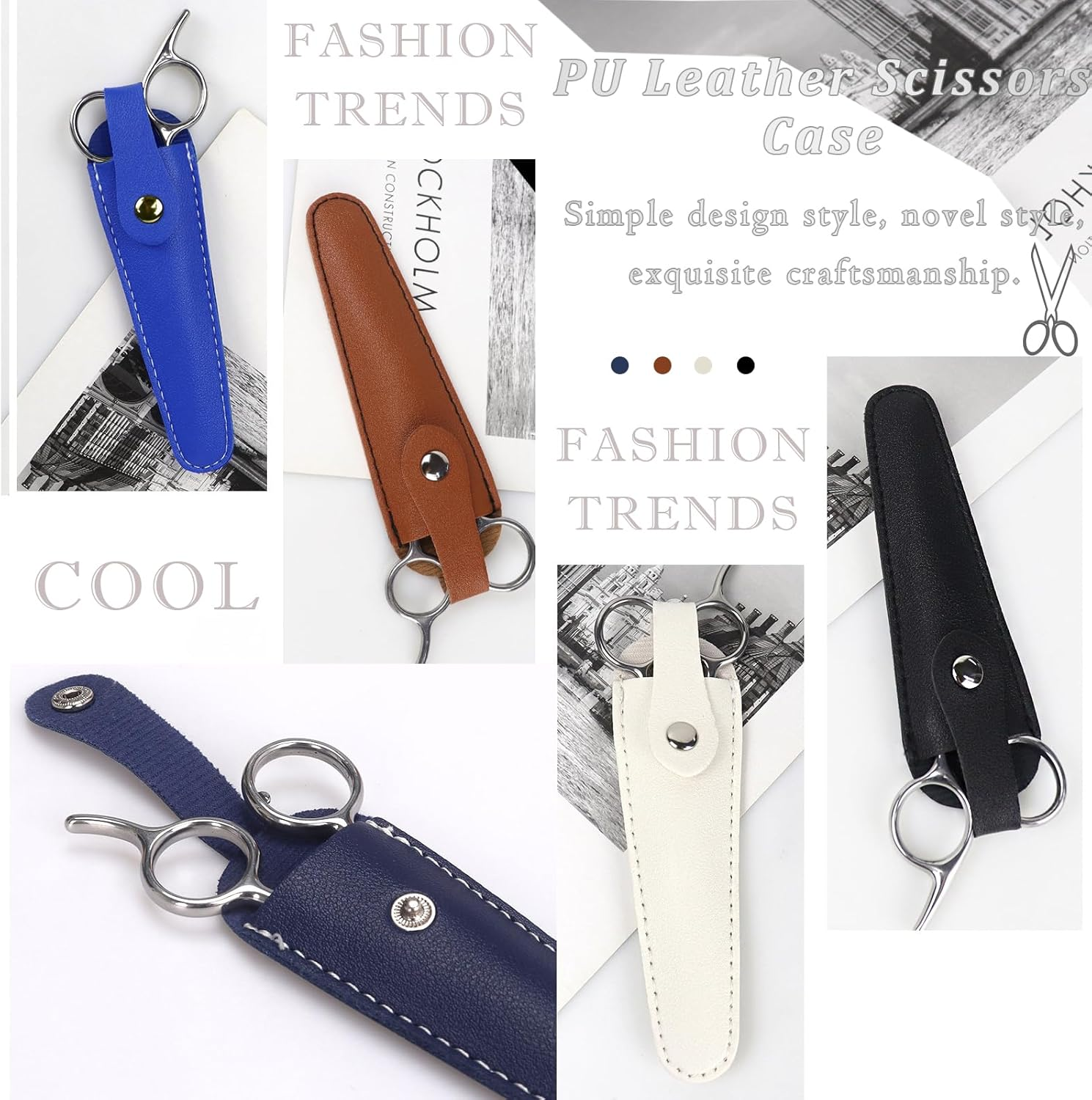 Pack of 4 Scissors Sheath, Salon Hair Scissor Bag, Professional PU Leather Scissors Bag, Portable Scissors Bag, Four Colours, for Storing Single Scissors, Hairdressing Scissors Professional