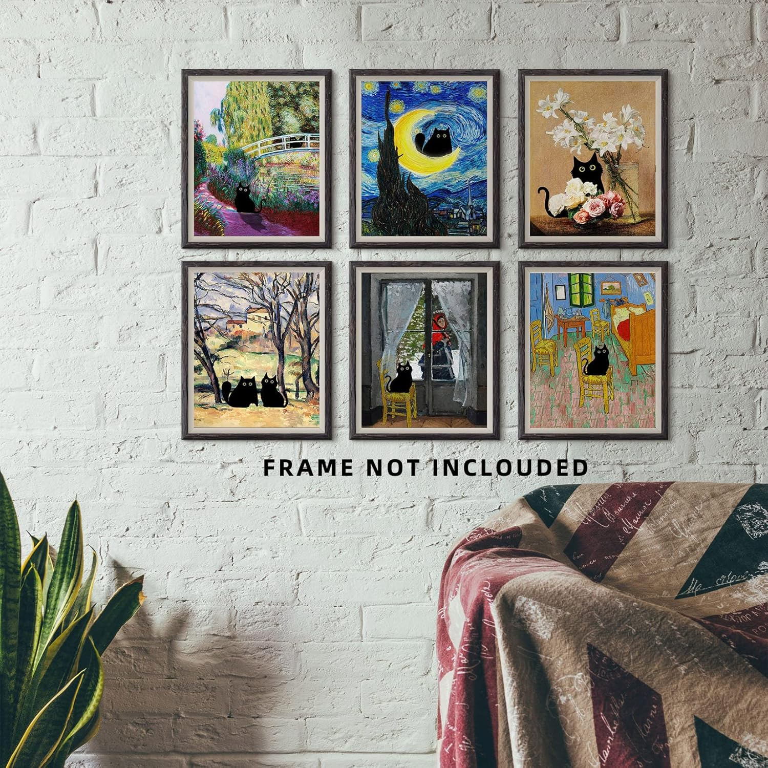 Cat Decor Poster Canvas Prints 8X10 Unframed Set of 6 Funny Posters Van Gogh Canvas Wall Art Prints Bathroom Wall Art Decor image number 3
