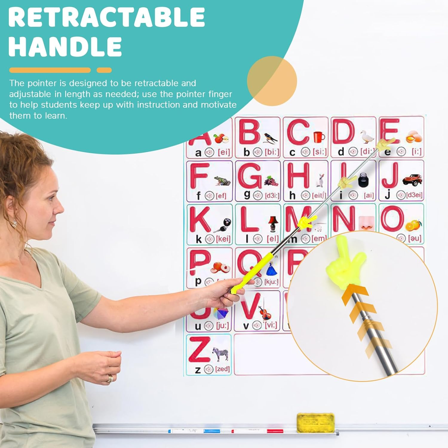 Bagentry 8 Pcs Teacher Pointer Stick for Classroom, Extendable Pointer Finger, Telescoping Hand Pointer, Retractable Pointing Stick Reading Aid for Presentation Whiteboard School Supplies - Red, Yellow, Blue, Green image number 2