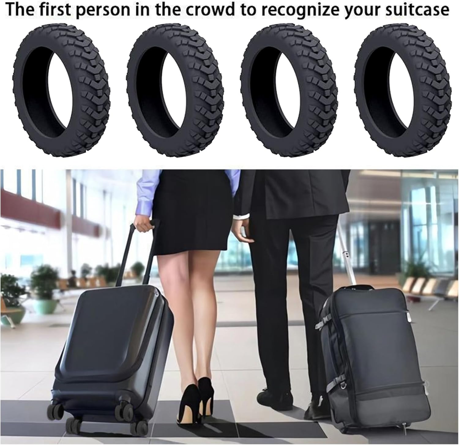 Luggage Wheels Cover Trolley Case Caster Sleeves, Set of 8 Dustproof Anti-Noise Silicone Protector Covers for Universal Luggage & Office Chair Rubber Wheels (Black) image number 1