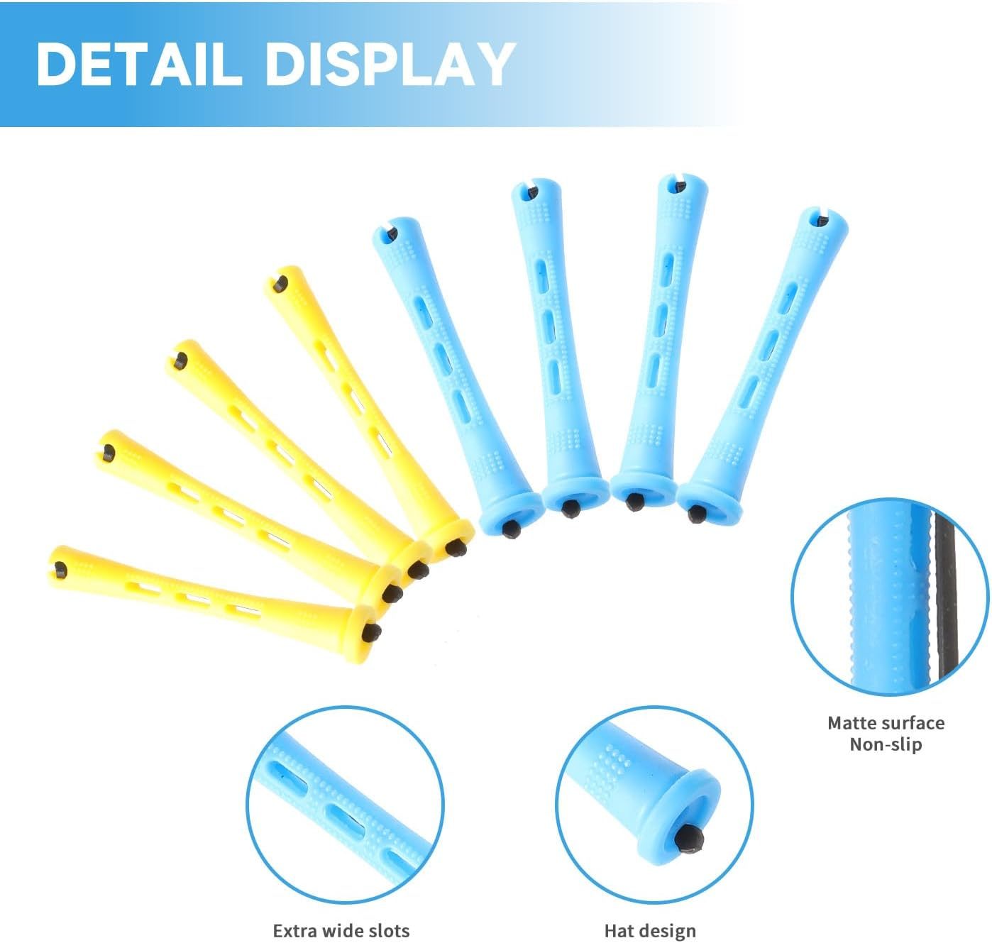 Perm Rollers Small Curlers Small Perm Set Complete 0.35/0.27 Inch Hair Perm Rods with Steel Spit Comb for Long Short Hair Styling Tool Blue/Yellow Pack of 24 image number 4