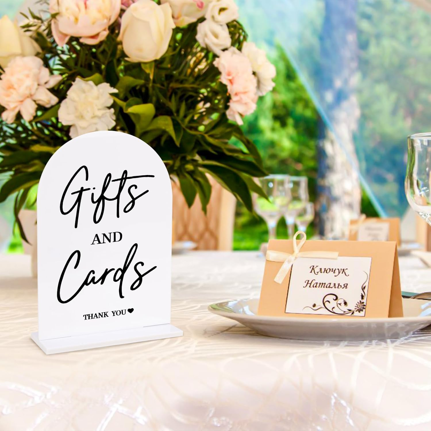 KOSKIMER 2 Pcs White Acrylic Wedding Signs for Ceremony and Reception, 5X7 Inch Wedding Gift Table Sign, Acrylic Guest Book Sign, Cards and Gifts Sign for Wedding, Wedding Reception Signs with Holder image number 3