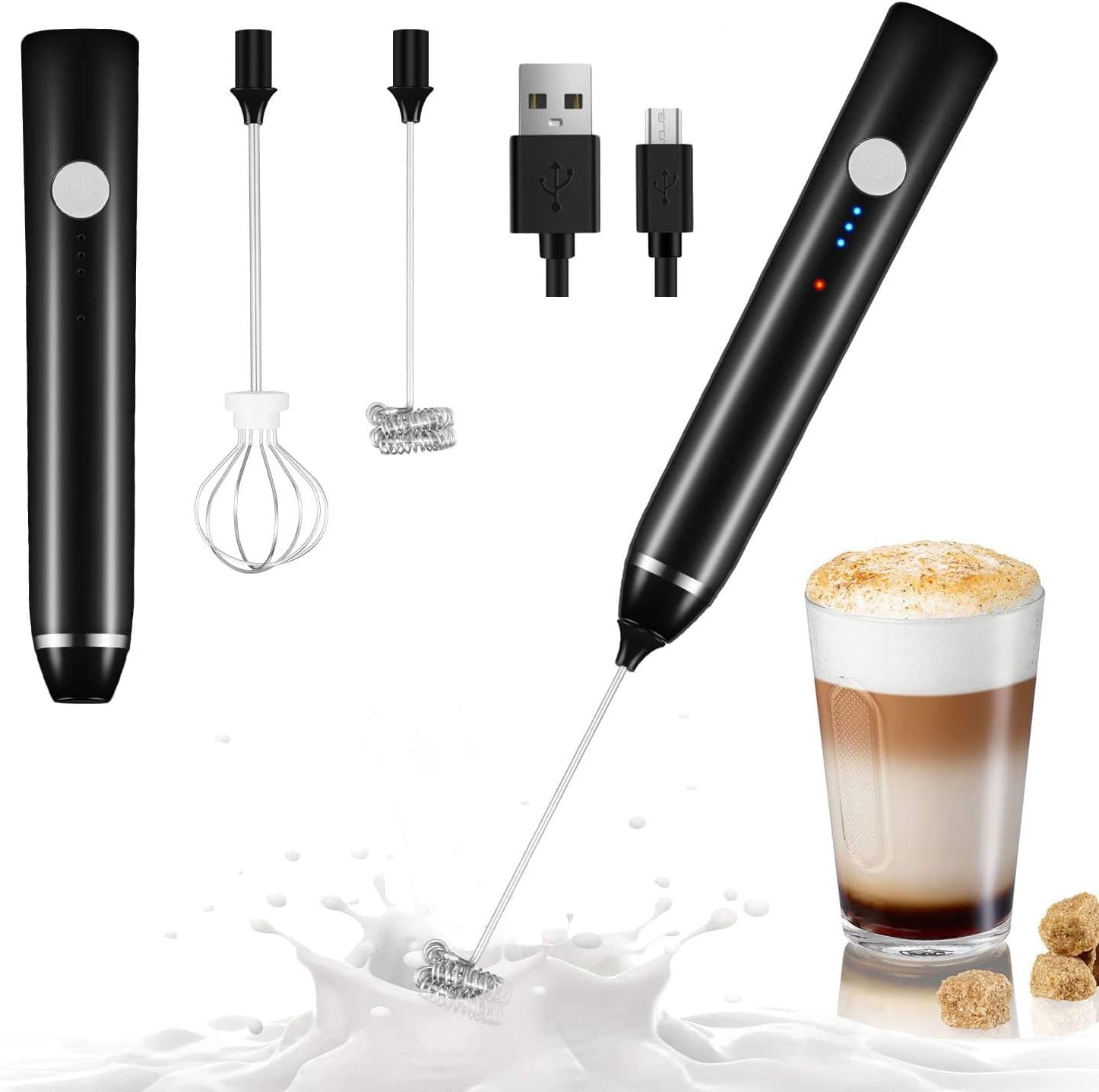 Milk Frother, Dallfoll Handheld Coffee Frother Electric Whisk,3 Gear Adjustable USB Rechargeable Drink Mixer Milk Foamer with 2 Stainless Steel Whisks for Bulletproof Coffee image number 5
