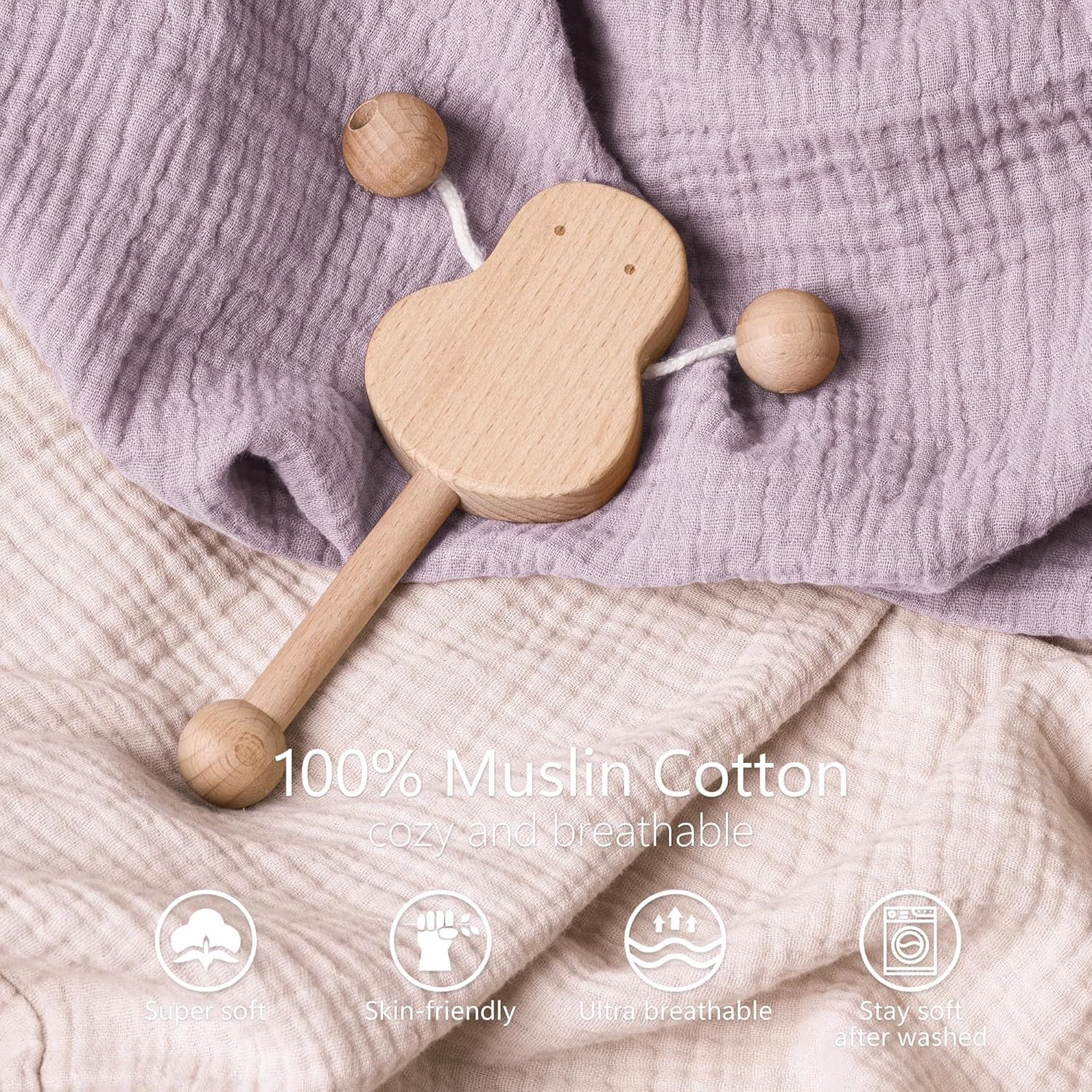 Bearmoss Changing Pad Covers 2Pack 100% Cotton Muslin Diaper Change Table Pad Covers 32&rdquo;X16&ldquo; Soft Breathable Changing Pad Sheets for Unisex Baby Girls and Boys (Candy Floss) - Candy Floss image number 3