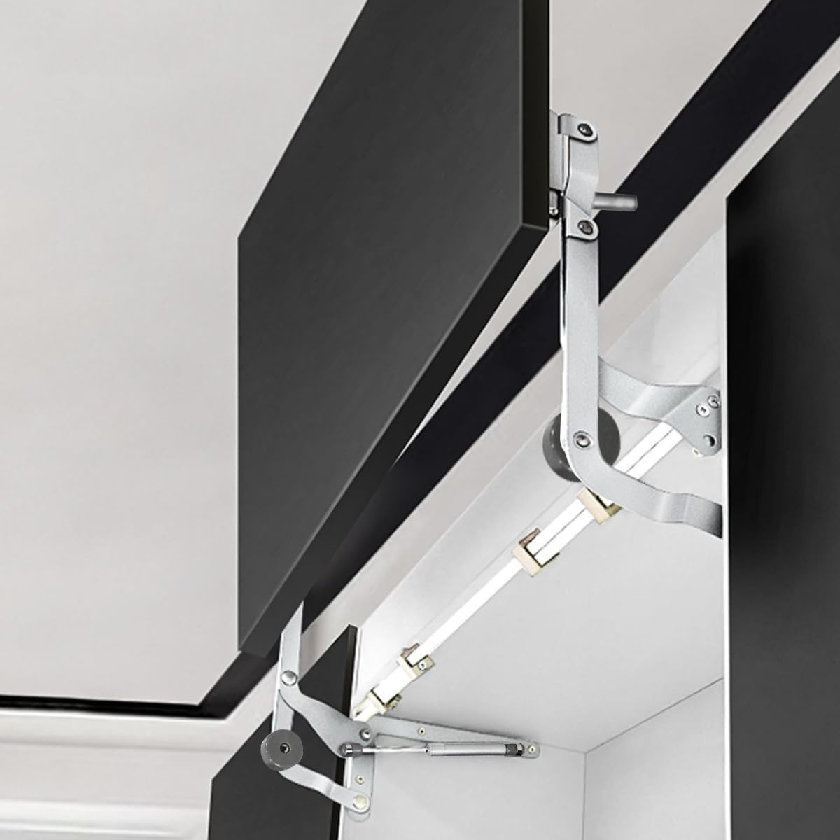 Howhy Cabinet Door Hinges Set,Vertical Swing Lift up Stay Pneumatic Arm Kitchen Mechanism Hinges with Slow Closing, Durable Silent(Suitable for Cabinet Width:23.62"-35.43") image number 5