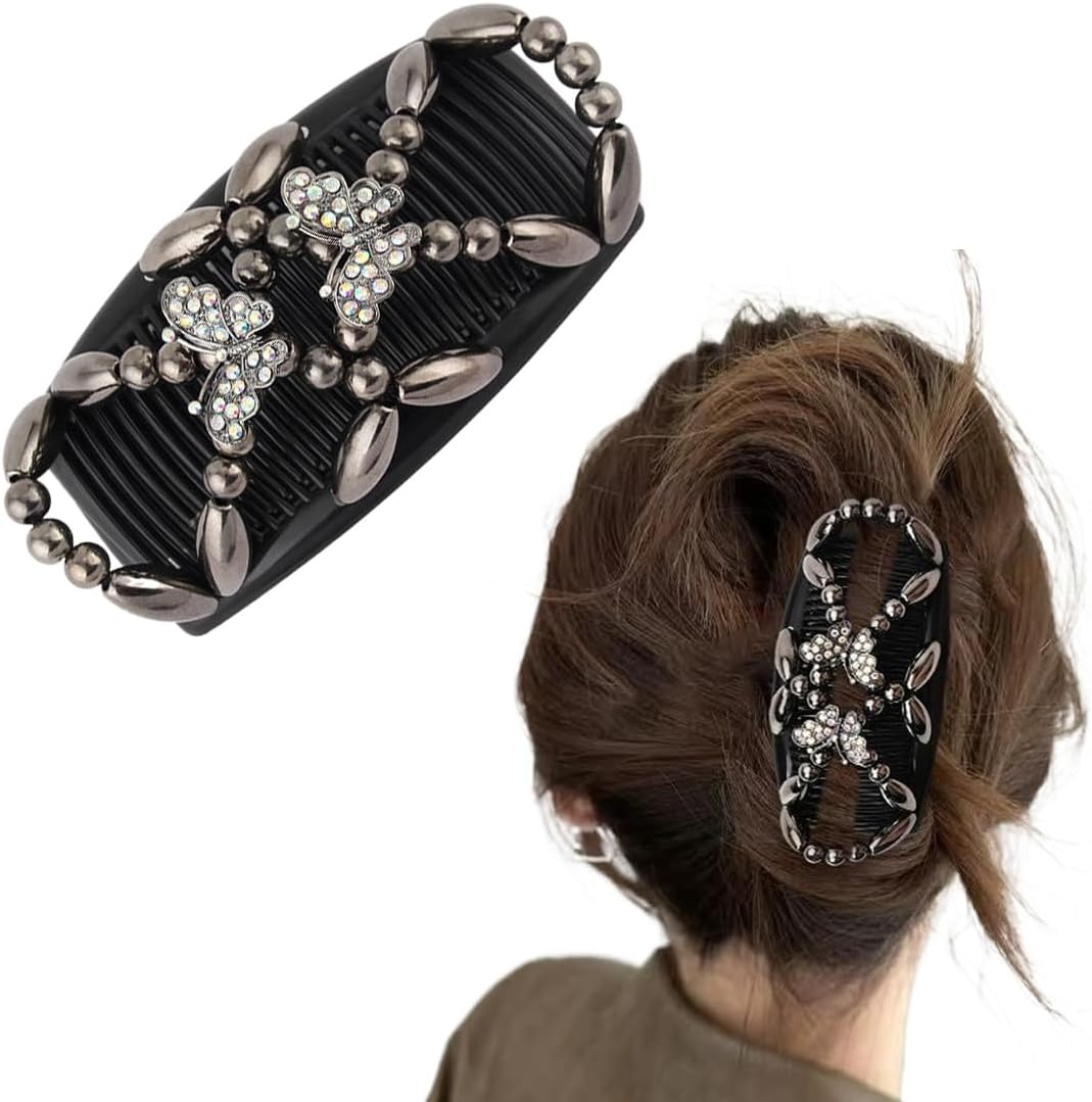 OQKAHIV 1 X Women'S Hair Clips, Fashionable Stretchy Hair Clip, Hair Comb Elastic Beads, Double Magic Hair Comb Hair Clips, Stretchy Comb Clips for Women, Girls, Hair Accessories, DIY Hair Styling image number 3