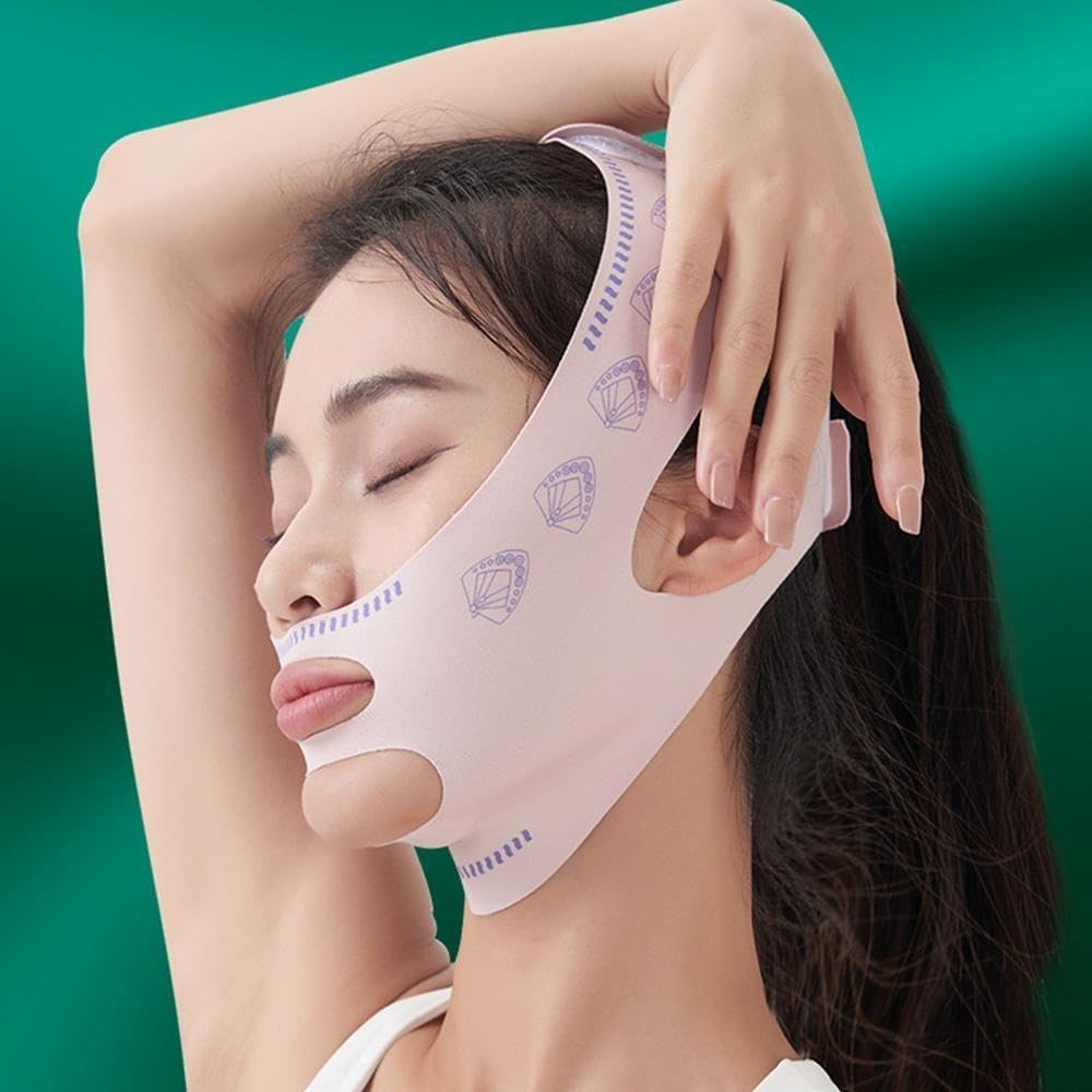 Reusable V Face Bandage Shaper Women Slimming Bandage Double up Chin Face Lift Belt Sleeping Reduce Thining - Pink image number 2