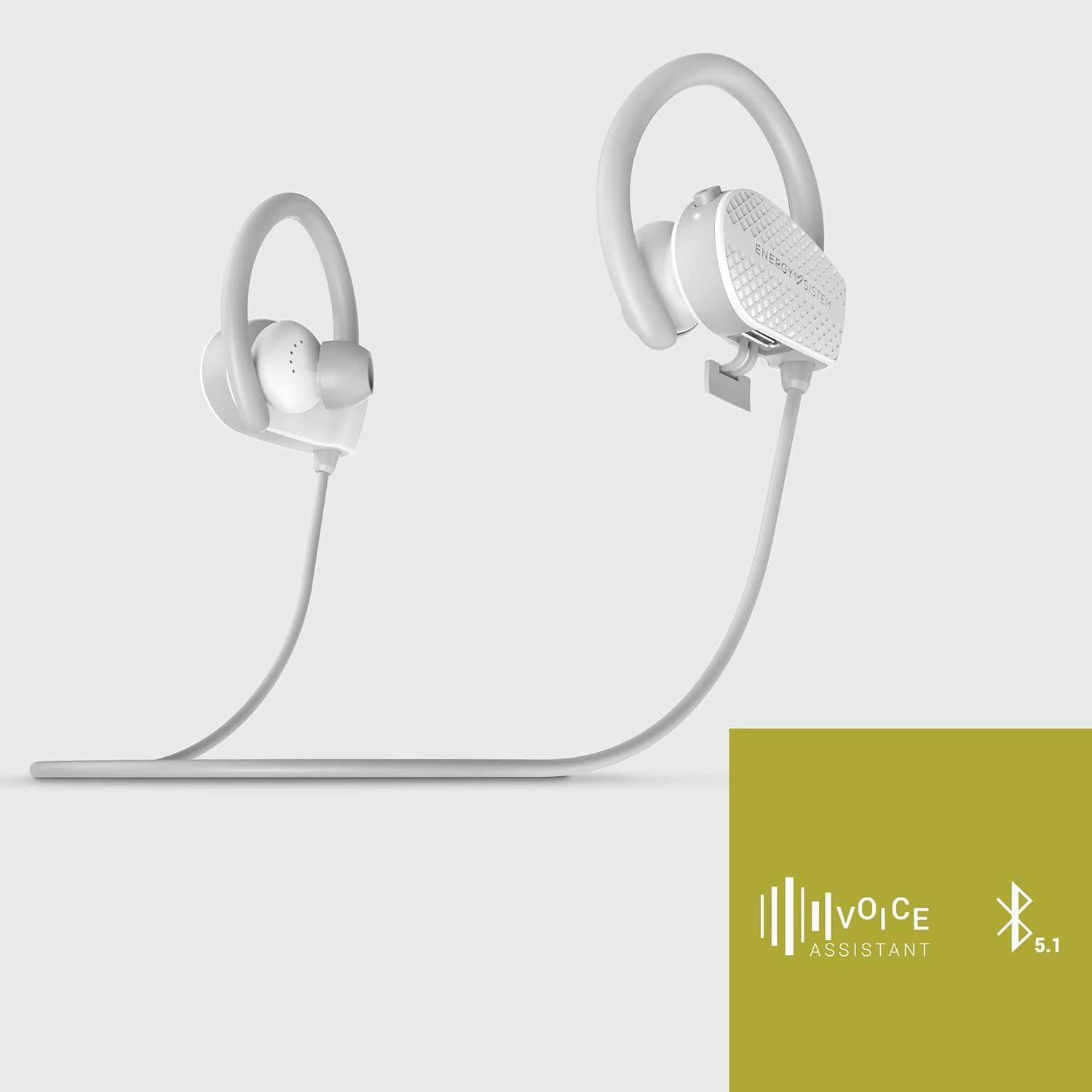 Energy Sistem Earphones Bluetooth Sport 1+ Snow (Headphones Bluetooth 5.1, Voice Assistant for Voice Control, Secure-Fit System, Sweat-Protected) - White image number 5