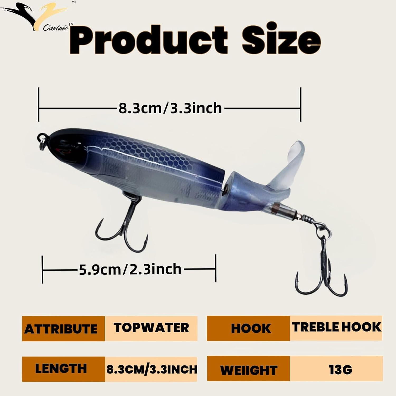 Castaic Topwater Fishing Lures Set Popper Lures for Bass Catfish Pike Perch Bass Lures with Floating Rotating Tail Artificial Hard Bait Multiple Colors - Dark Green image number 6