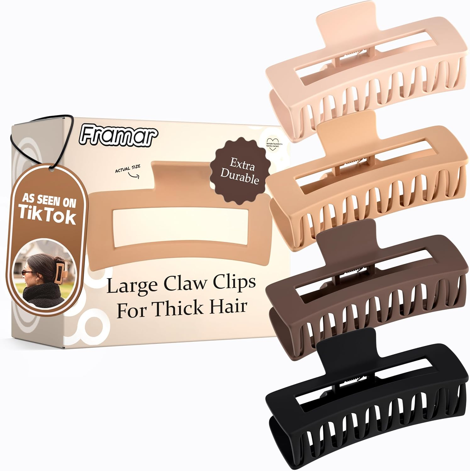 FRAMAR Large Claw Clips for Thick Hair Hair Claws for Thick Hair, Long Hair Claw Clips Variety Pack, Large Hair Clips for Thick Hair, Cute Claw Clips for Long Hair, Large Claw Clip image number 3