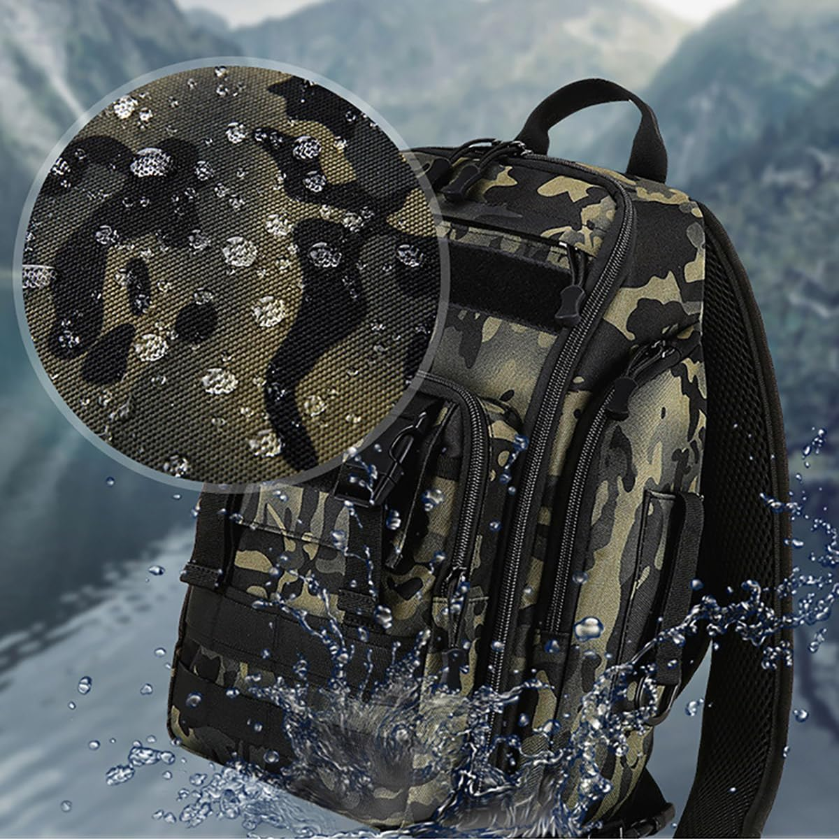 AIMALL Tactical Backpack - Expandable 600D Nylon Military Backpack with MOLLE System, Multiple Compartments, Water-Resistant, Hydration Compatible for Travel and Combat - Black image number 5