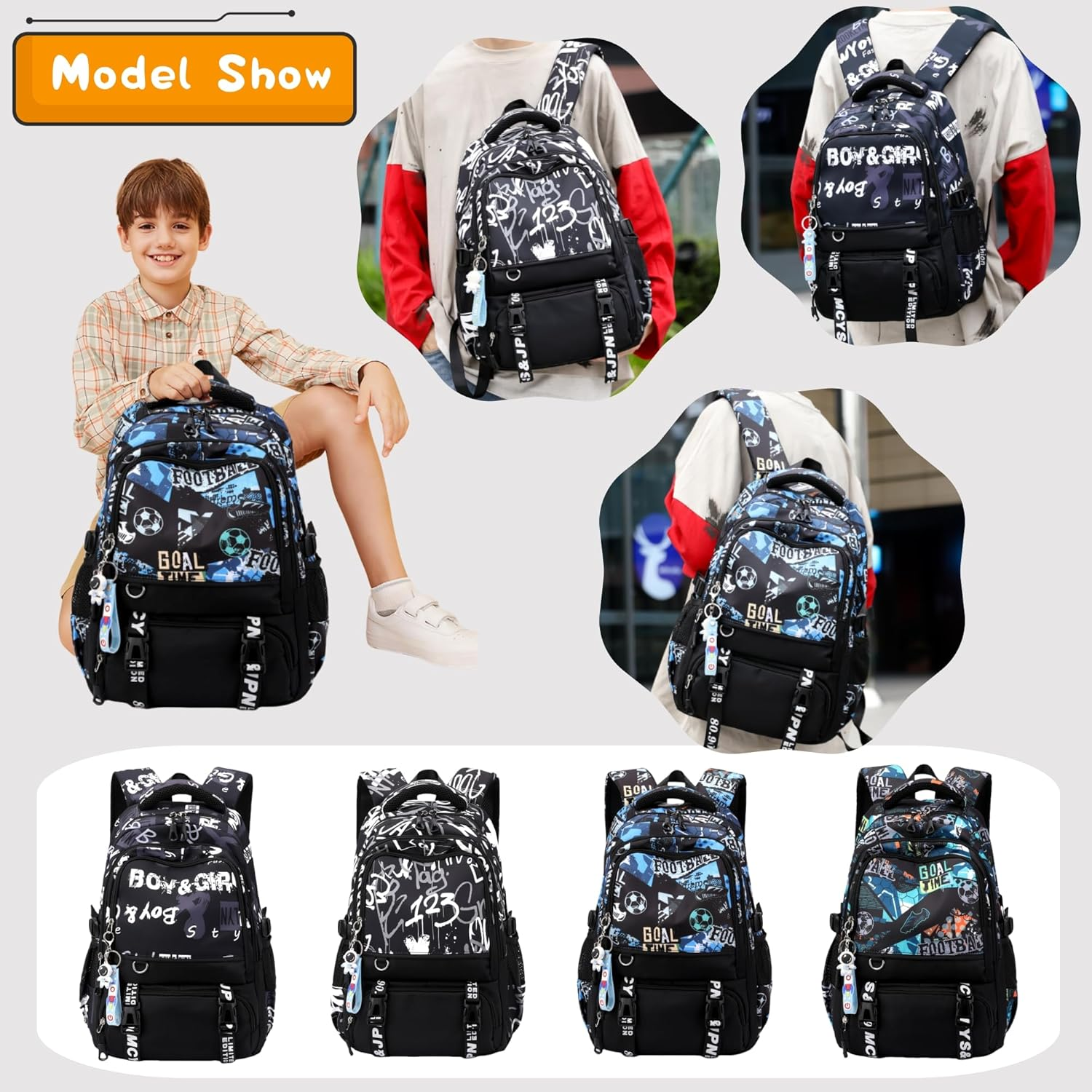 Camo or Football Print Boys School Bags Backpack Travel Backpack Daypacks image number 3