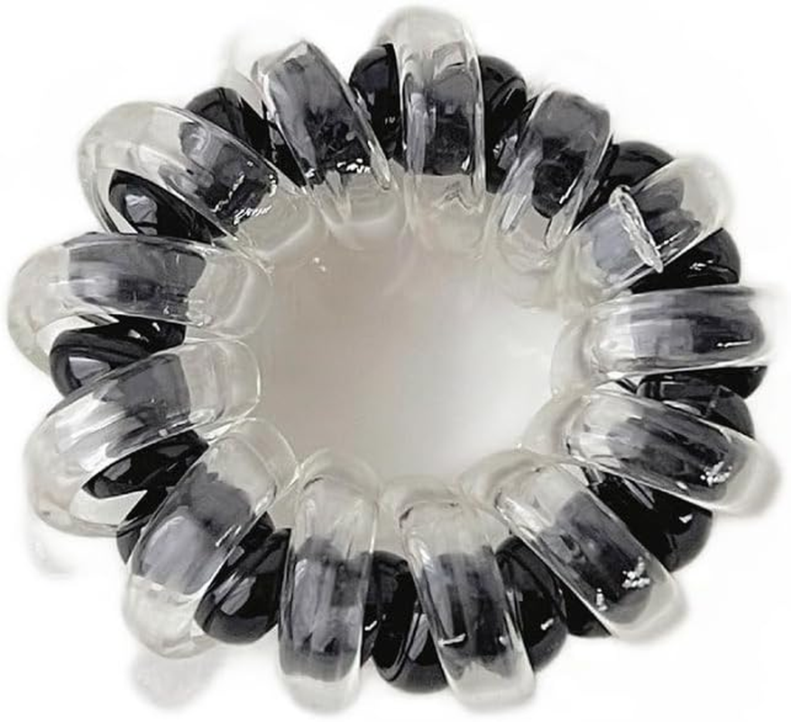 Double-Layer Spiral Hair Ties, 3Pcs/Pack Waterproof Ponytail Holders Telephone Cord Hair Coils for Woman Twisty Hair Ties for Thick Hair (Black)