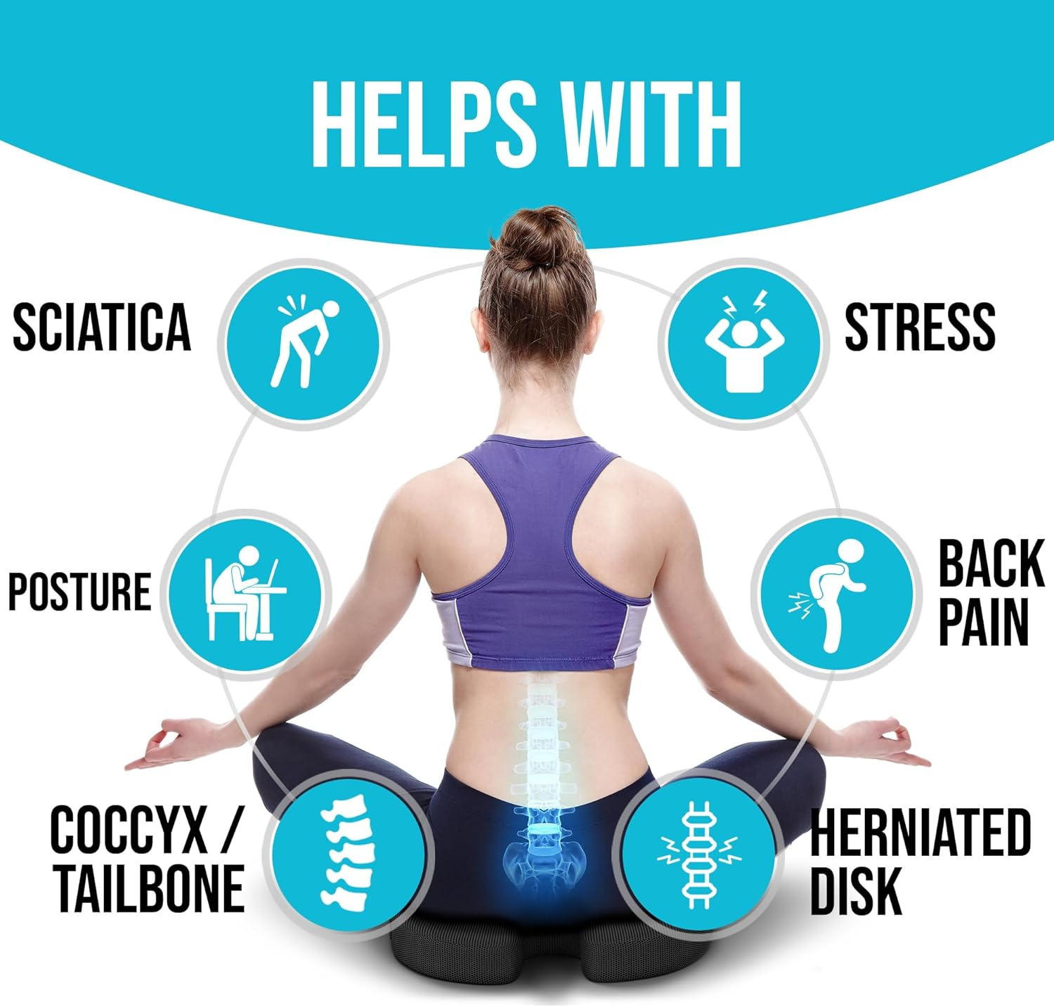 FORTEM XL Chair Cushion/Seat Cushion for Office, Lumbar Support for Chair, Back Support Memory Foam Pillow Washable Cover (Black, Mesh) image number 4