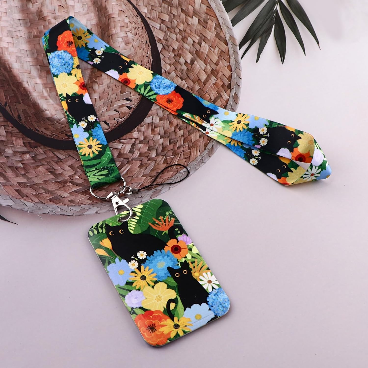 YJSPARKK 2PACK ID Card Holder,Lanyard with Card Holder,Name Tag Badge Keychain Perfect for Office Workers Student Teacher Nurses Doctor Coach (Cat) - Flower image number 4