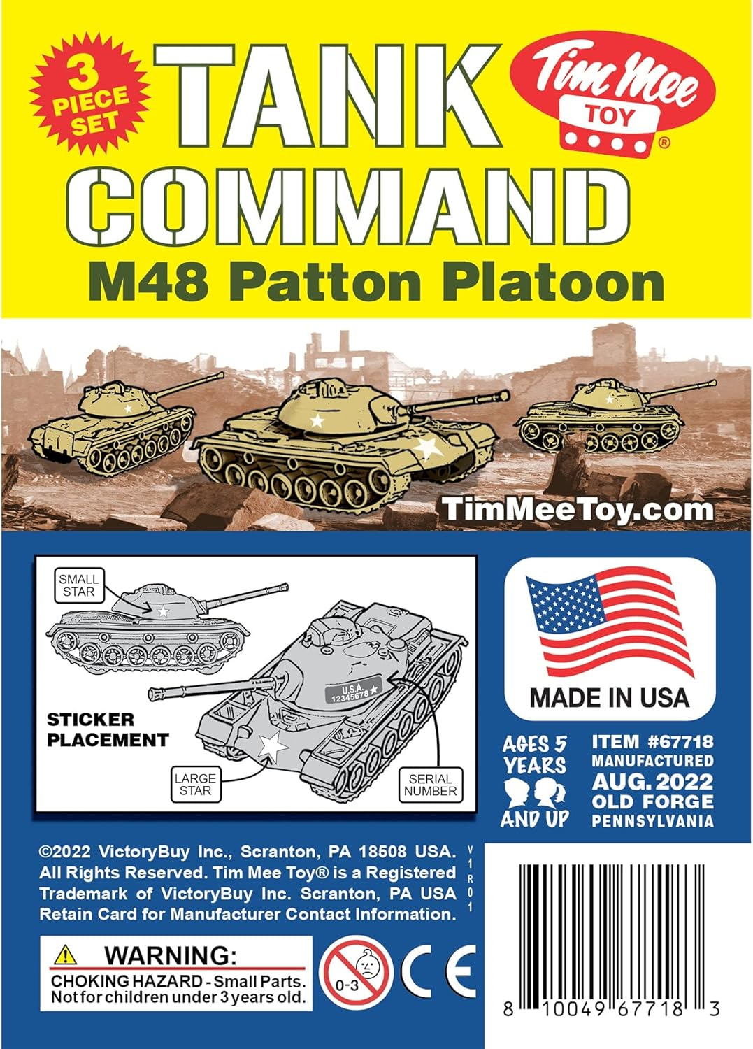 Tim Mee Toy Timmee Toy Tanks for Plastic Army Men - Tan WW2 3Pc Made in USA - Tan image number 4