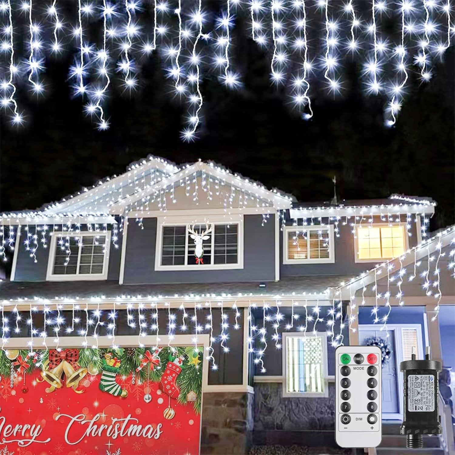 Christmas Lights Outdoor, Icicle Lights 32.8 Ft 400 LED Fairy Lights with Remote 8 Modes Icecycle String Lights Cascade for Wedding Indoor outside Party Holiday House Xmas Decorations(White) image number 1