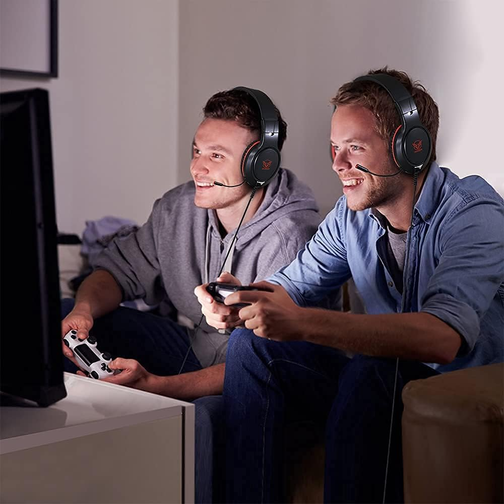 Gaming Headset for Nintendo Switch, Xbox One, PS4, PS5, Bass Surround and Noise Cancelling with Flexible Mic, 3.5Mm Wired Adjustable Over-Ear Headphones for Laptop PC Ipad Smartphones (Red-Black) image number 3