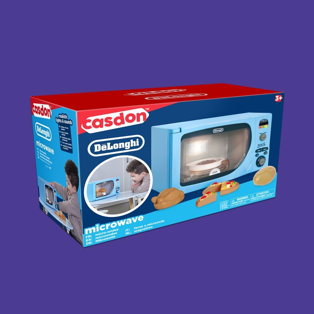 Casdon Delonghi Microwave. Toy Replica of Delonghi&rsquo;S &lsquo;Infinito&rsquo; Microwave for Children Aged 3+. Featuring Flashing Led&rsquo;S, Sounds & More, Blue image number 6
