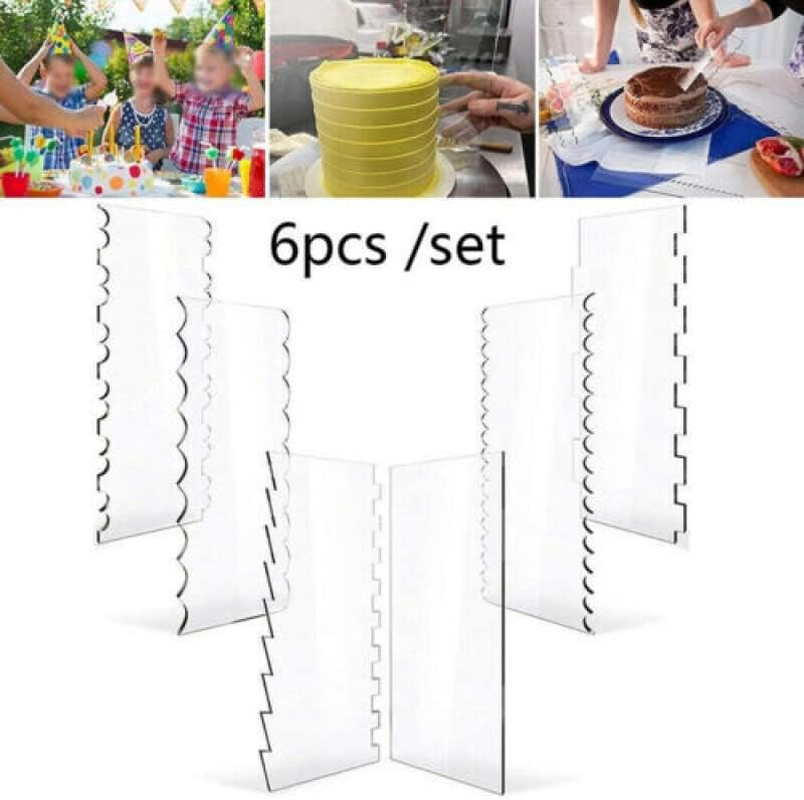 AIMALL 6-Piece Acrylic Cake Scraper Set 9.4X3.9In Decorating Contour Comb and Edge Smoother Tools for Baking image number 1