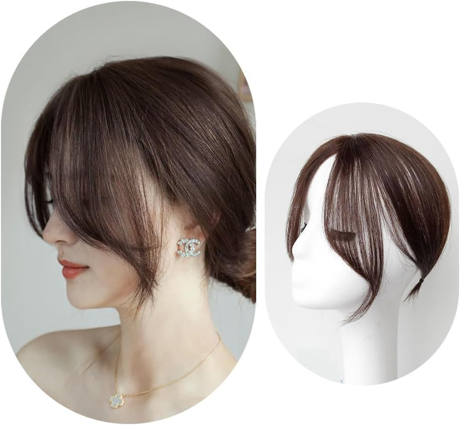 Air Bangs Hair Extensions Natural Hairs Extensions Hairpieces for Women Girl Bang Hairpieces with Thinning-Hair for All Face Type (Dark Brown)