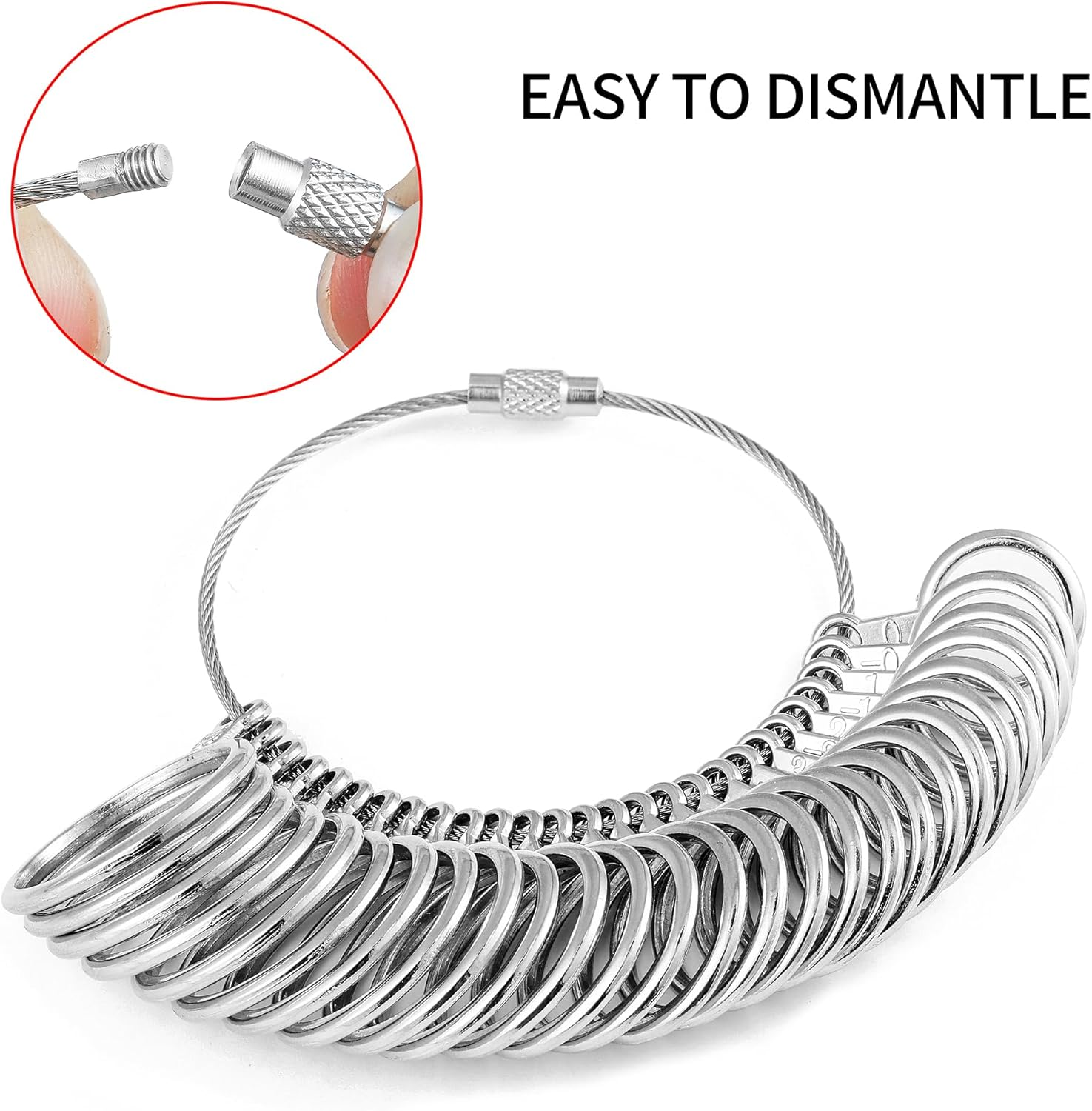 Ring Sizer Measuring Tool Kit, 27 PCS Stainless Steel Measuring Ring Tool, US Ring Size 0-13 with Half Size, 2 PCS Reusable Finger Size Tape with Magnified Glass 1-17 USA Rings Size