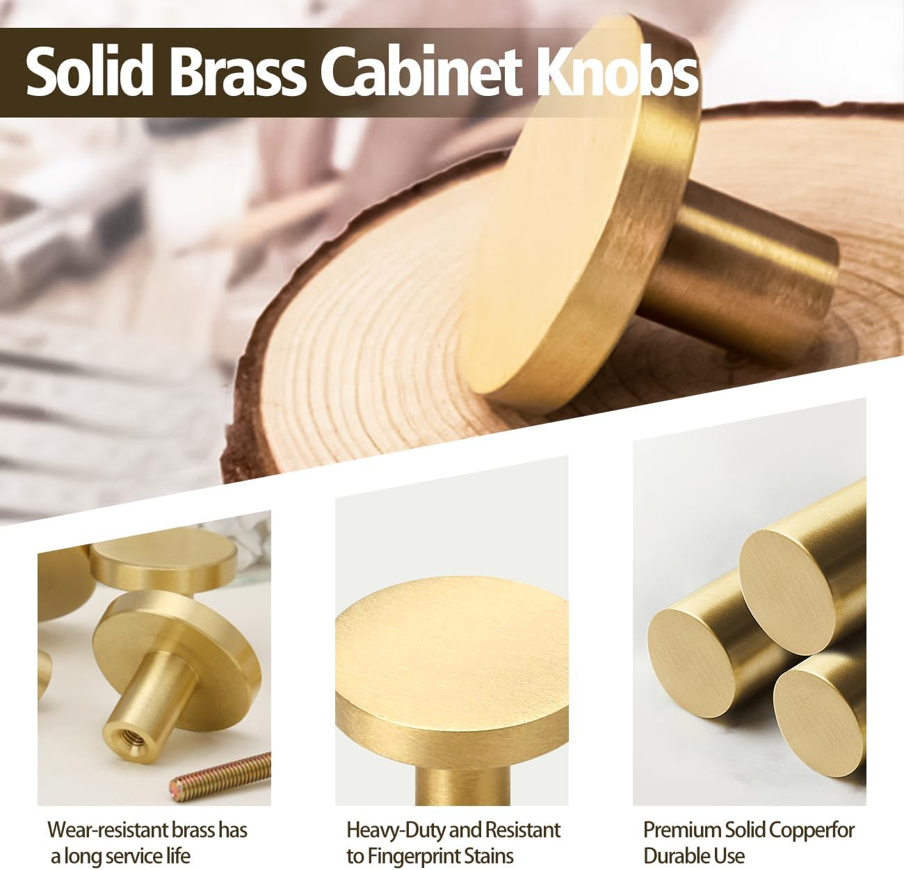 Gold Cabinet Knobs,4Pcs round Brass Brushed Drawer Handles,20Mm Golden Hardware Dresser Drawer Knob,Gold Solid Knobs for Bathroom,Wardrobe and Kitchen Cupboard Doors