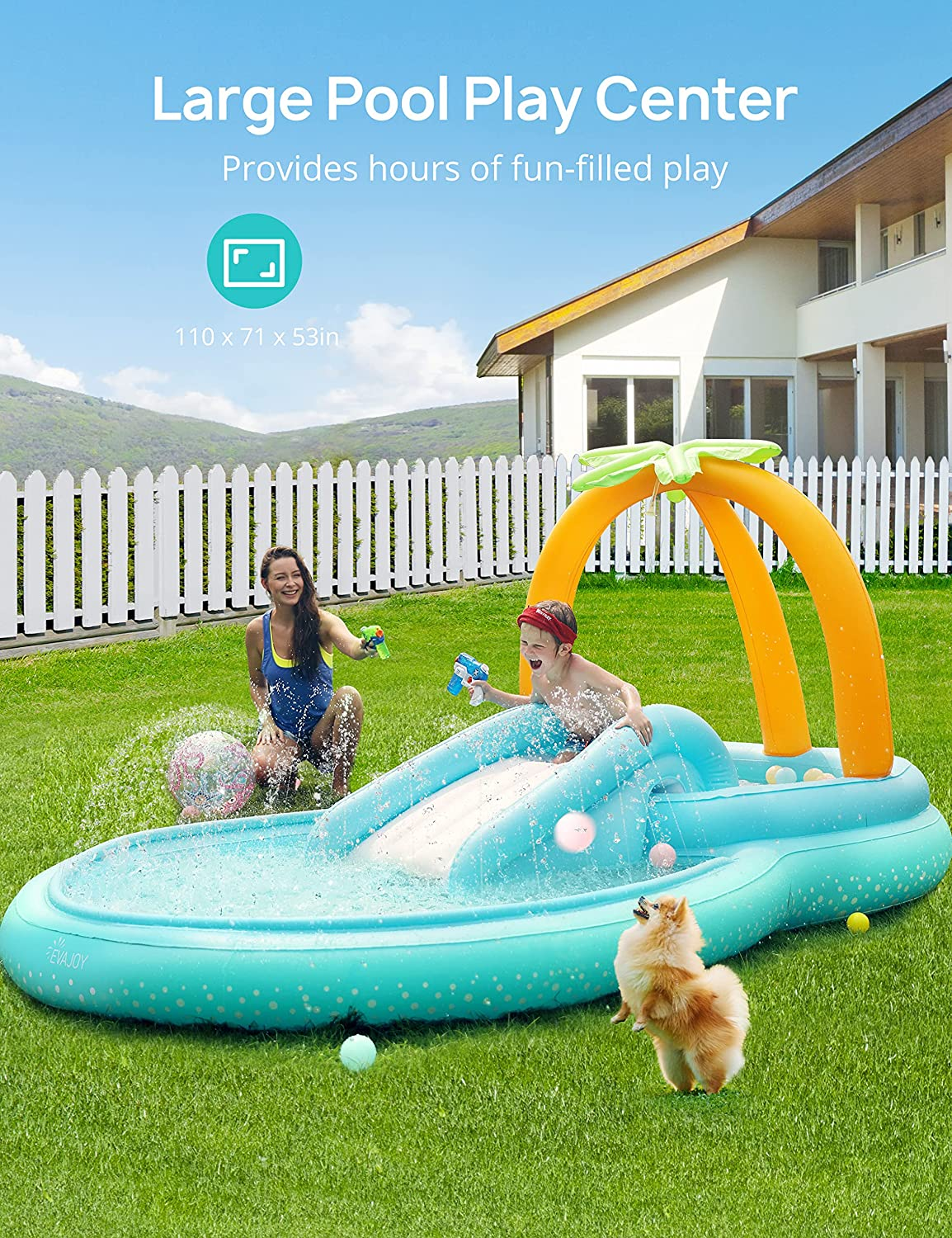 Evajoy Kiddie Pool, Inflatable Play Center Kids Pool with Slide, Water Sprayers Thickened Wear-Resistant Full-Sized Swimming Pool for Kids Toddler Children, Garden Backyard & Indoor Use 110&rdquo;X71&rdquo;X53&rdquo; image number 1