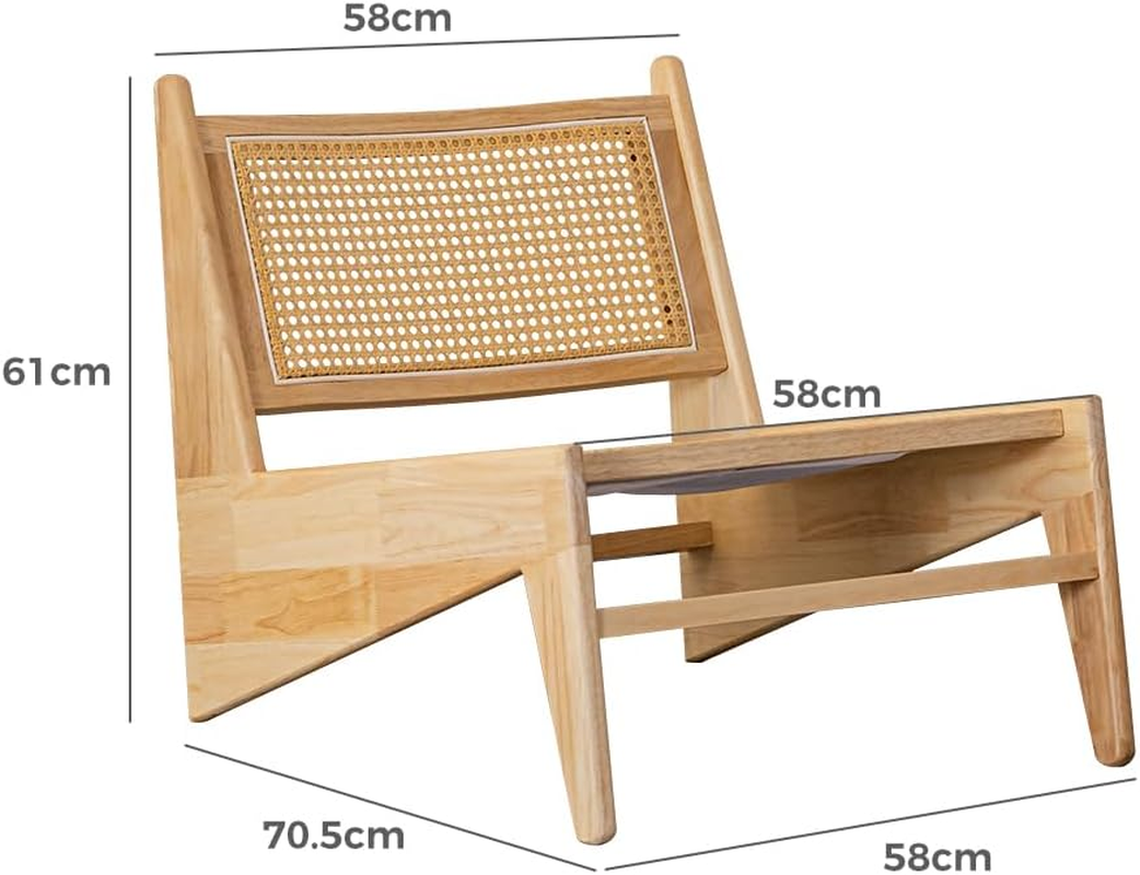 Furb Modern Accent Chair - Wooden Armchair with Rattan Back and Seat, Single Lounge Chair for Indoor Living Room, Library (Natural) image number 6