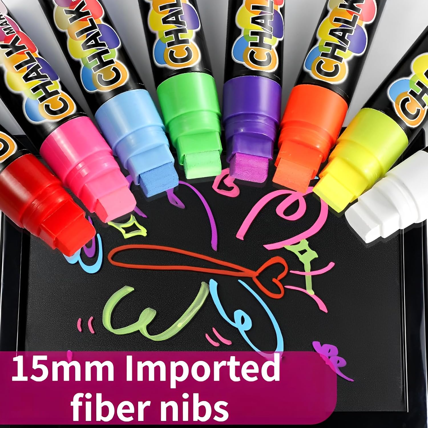 Color Liquid Chalk Markers 8Pcs, 15Mm,Water-Based Ink, Easy to Wipe, No Dust, Suitable for Glass, Ceramics, Mirrors and Other Smooth Surfaces, Great Choice for Whiteboards, Windows and DIY Crafts image number 2