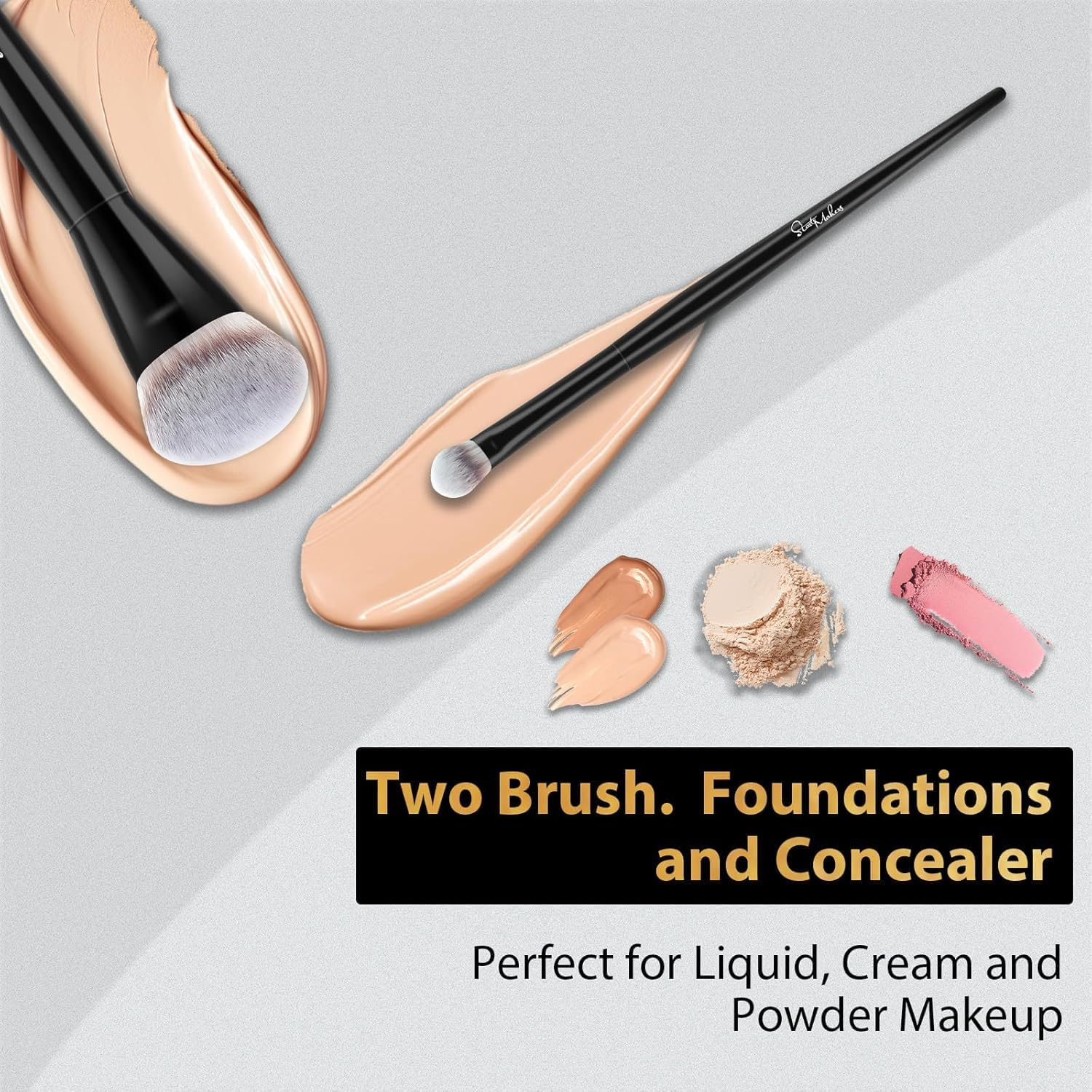 Start Makers 2PCS Foundation Brush Set, Soft Dense Synthetic Kabuki Foundation Brushes, Concealer Brush for Liquid, Cream, Powder, Vegan Makeup Brushes Flawless Make up Application image number 5