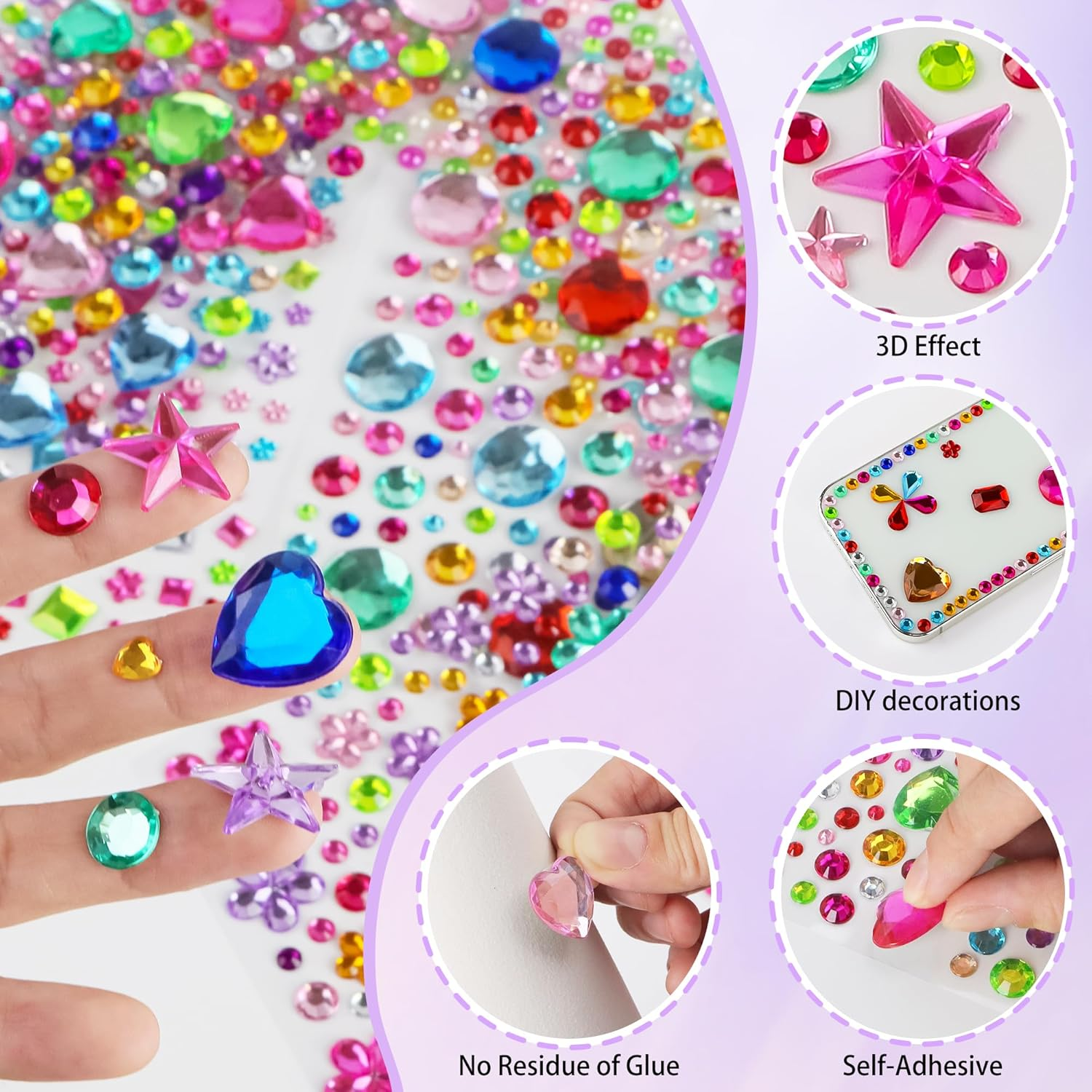 3330Pcs Gem Stickers,Rhinestone Jewel Stickers for Crafts Self Adhesive, Glitter Sticker DIY Decoration Assorted Shapes Acrylic Diamond Bling Heart Star Sticker for Face Eyes Nail for Women image number 1