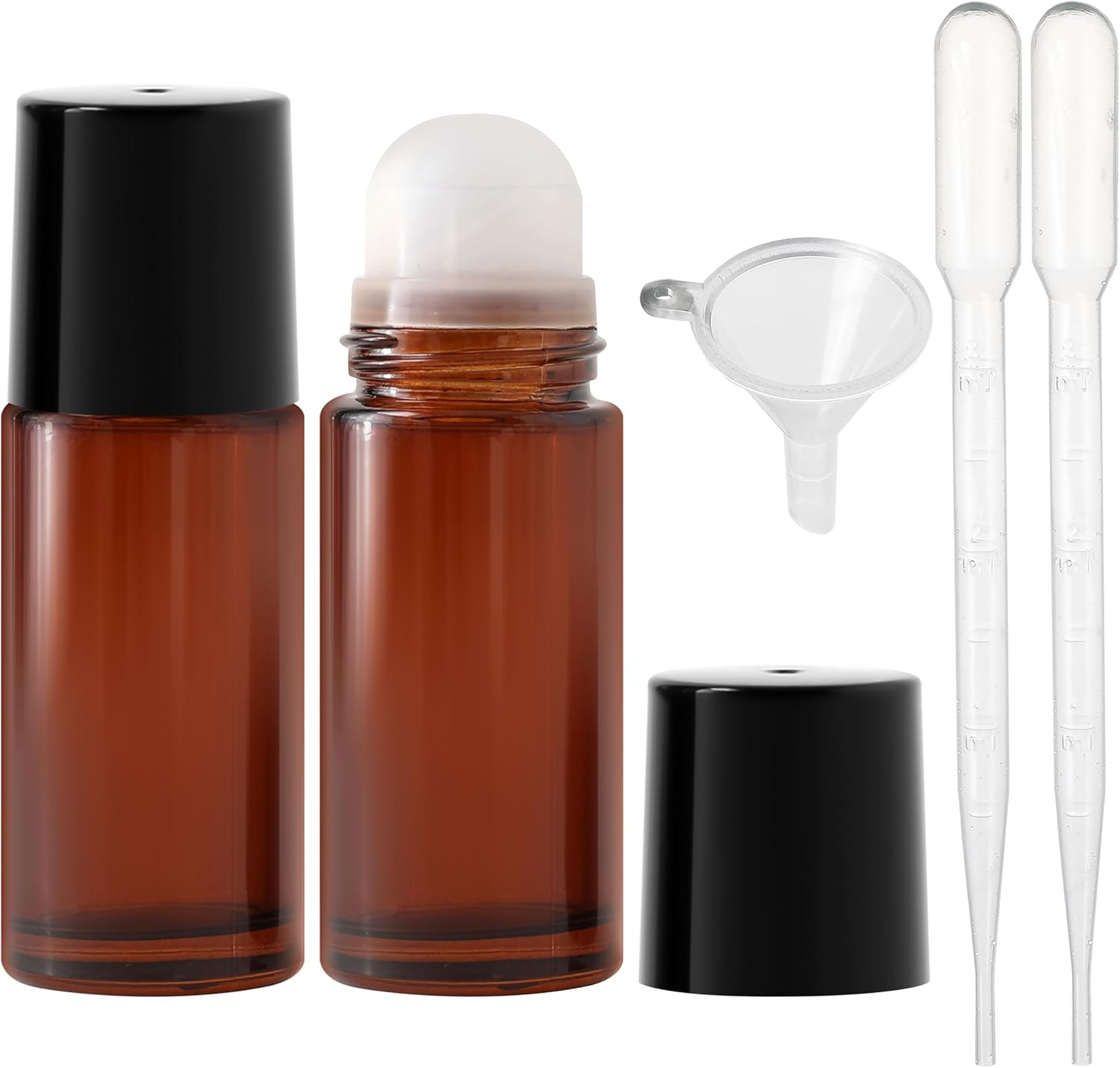 SESENSE Essential Oil Roller Bottles, 2PCS (50Ml/30Ml) Thick Glass Perfume Roller Bottles with Funnel and Dropper Glass Empty Bottles Beauty and Personal Care Tools for Fragrance (Amber, 50ML)