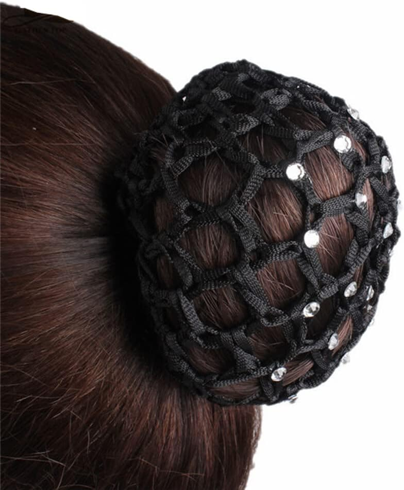 6PCS Crochet Bun Cover Snood Hair Net Rhinestone Decor Colorful Knit Mesh Fabric Bun Holders for Women Girls Ballet Dance Skating Office Pro Random Color Delivery image number 5