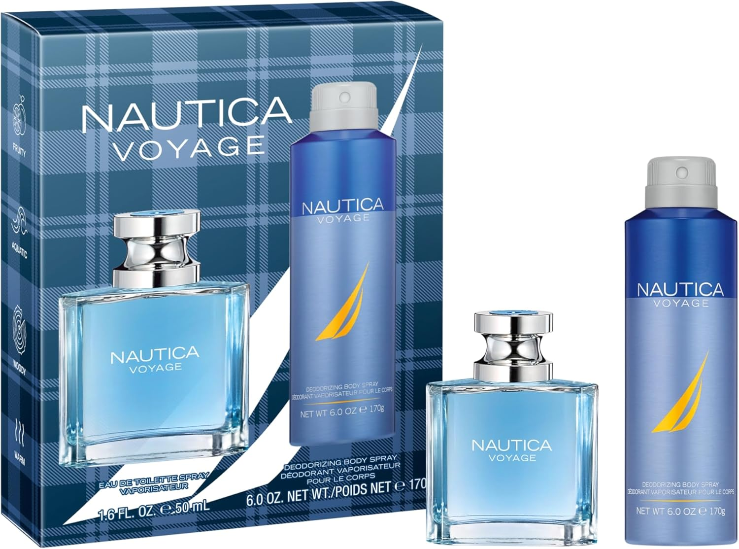 Nautica Voyage Eau De Toilette and Deo Body Spray Gift Set for Men
