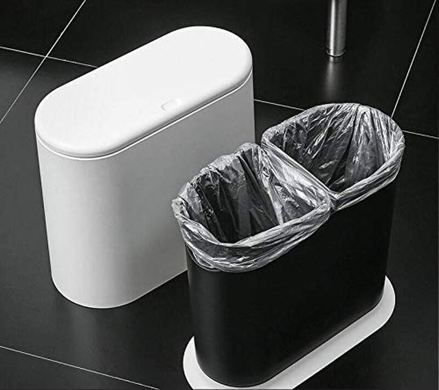 IEEK 12 Liter Rectangular Plastic Trash Can with Press Top Lid,White Modern Wastebasket Thin Trash Cans,3.2 Gallon Garbage Container Bin for Bathroom,Bedroom,Kitchen,Office and Powder Room - Black image number 4