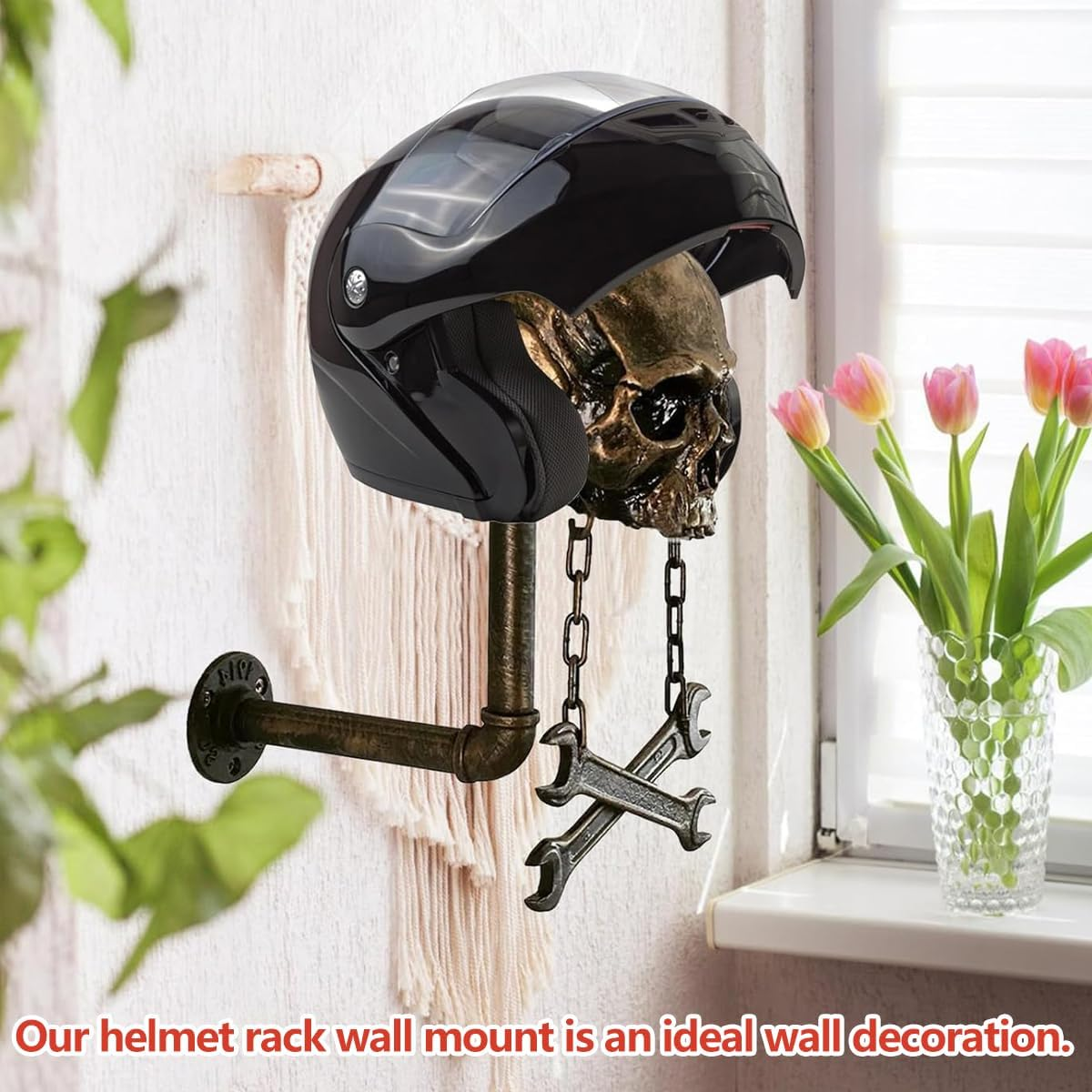 AIMALL Removable Resin Skull Wall Decor for Helmet Display, Realistic Ghost Head Bone Ornament for Halloween Atmosphere, Horror Theme Home Office Decoration image number 3