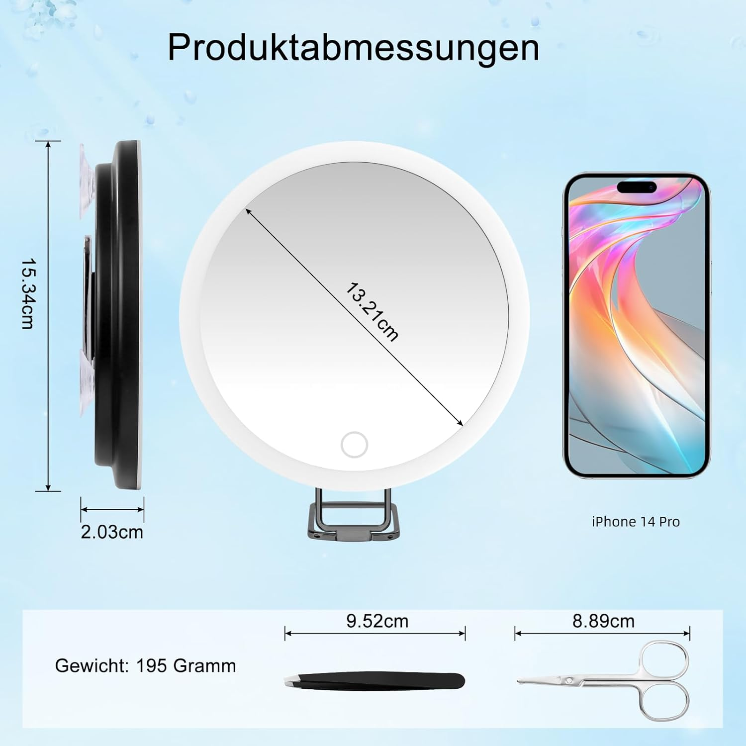 30X Magnifying Mirror with Light,6" Large Makeup Magnifying Mirror,3 Colors Dimmable Makeup Mirror with 360&deg; Table Stand,Portable, with 3 Suction Cups(Black) - Black image number 5