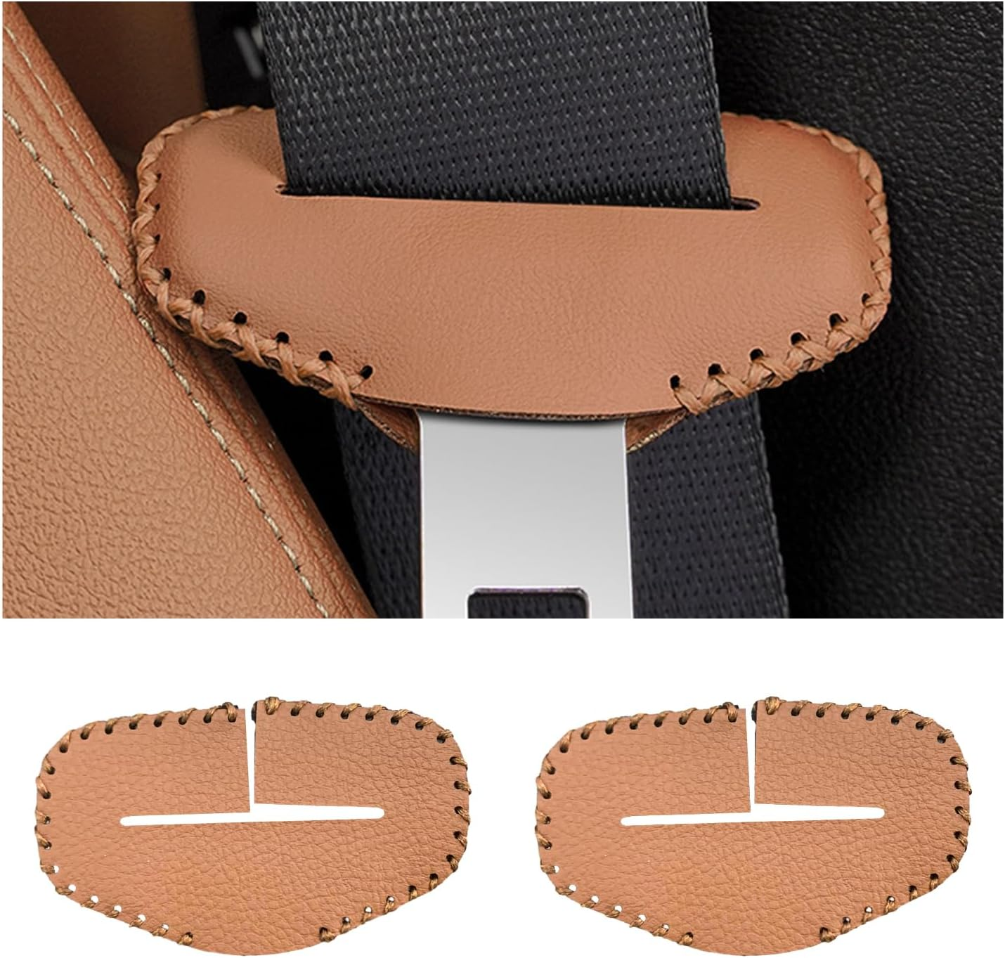 Augeny 2PCS Seat Belt Buckle Cover, Anti-Scratch Leather Car Seat Belt Silencer Clip Holster, Auto Seat Belt Buckle Protector, Universal Interior Decor Accessories for Most Vehicles (Black)