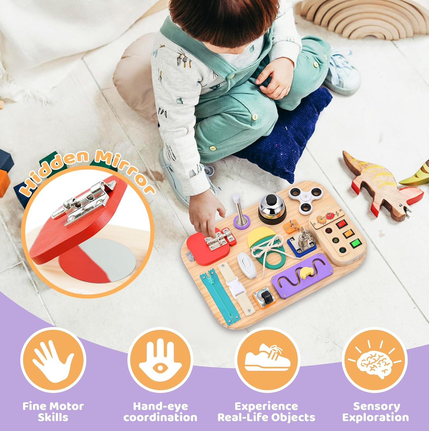 Potatomato Montessori Sensory Board &ndash; Fine Motor Skill Development Toy for Toddlers &ndash; Wooden Busy Activity Board for Boys & Girls &ndash; Early Learning & Birthday Gift Idea image number 1