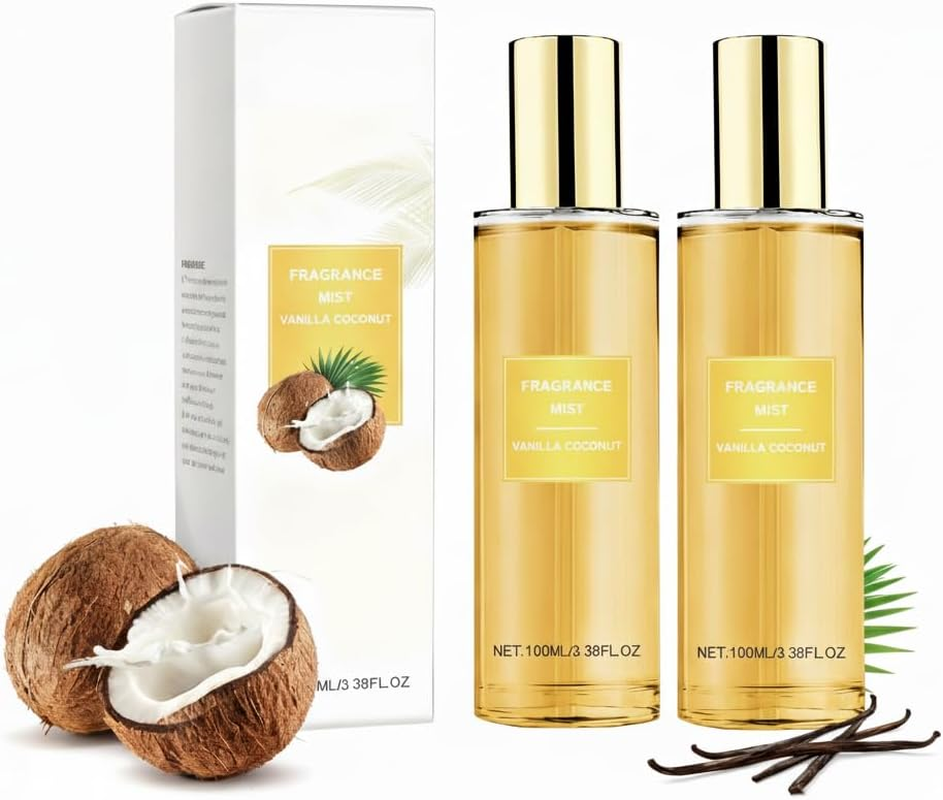 Coconut Vanilla Fragrance Oil, Womens Perfume Fragrance Body Mist & Sprays, Coconut Scented Body Spray &ndash; Mist for Daily Refresh, Warm Vanilla Unisex, Relax Your Mind, Cozy Luxury Scented Gift (2PCS)