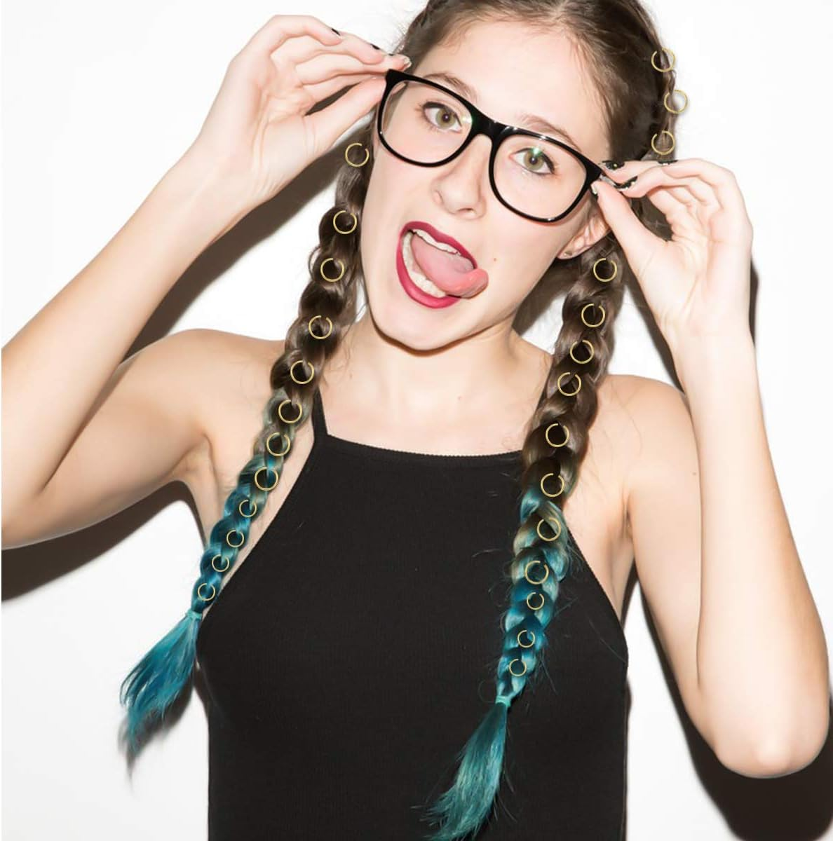 180Pcs Hair Rings, Hair Hoops Braid Rings Hair Loop Clips for Punk Hip-Hop DIY Hairstyle Decoration 3 Colors /2 Sizes image number 1