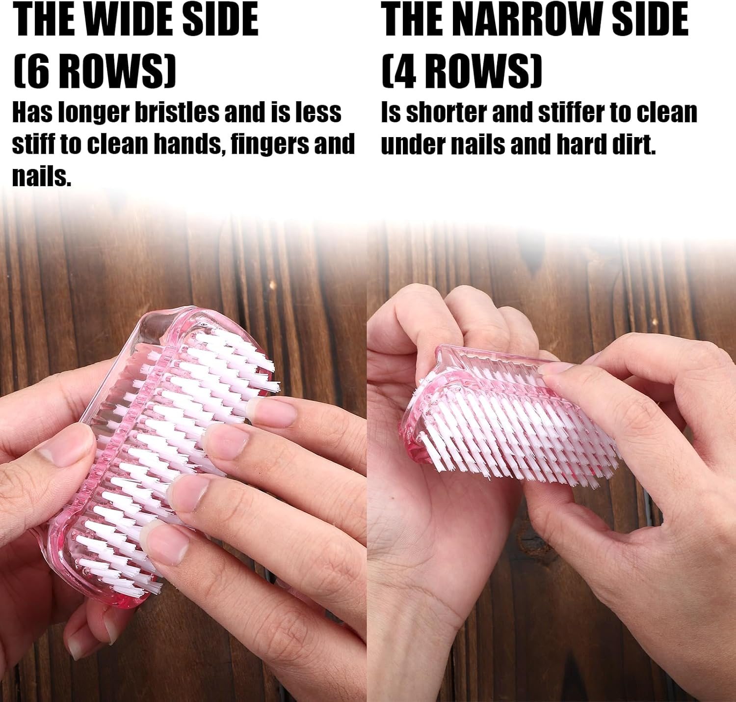 4 X Nail Brush for Cleaning Fingernails, Double-Sided Nail Brush Cleaner with Soft and Stiff Nylon Bristles for Hands under Nails Toes image number 4