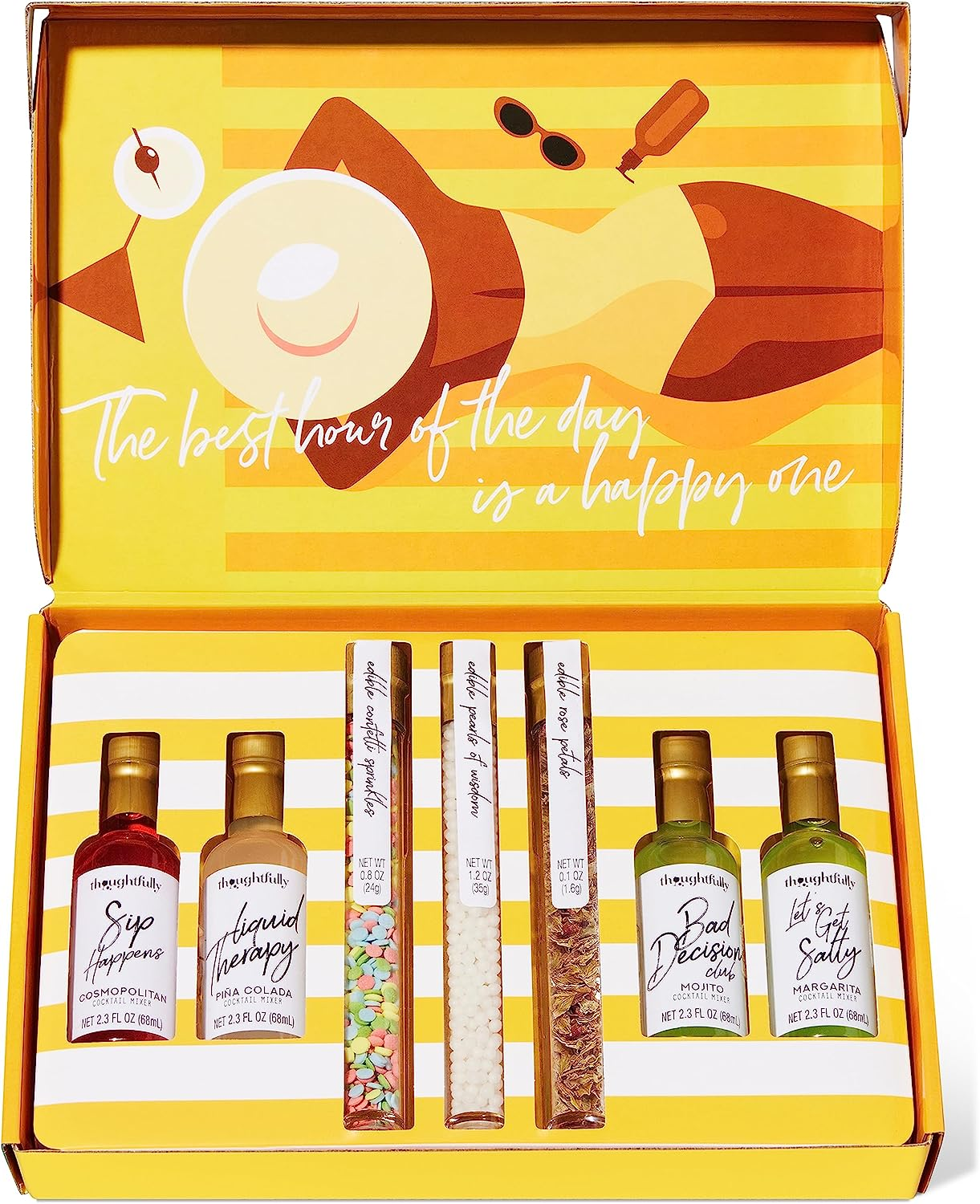 Thoughtfully Cocktails, Cocktail Therapy Mixer Gift Set, Includes Cosmo, Margarita, Mojito, and Pina Colada Flavoured Cocktail Mixers and Edible Pearl, Rose Petal and Confetti Garnishes, Set of 7 image number 5