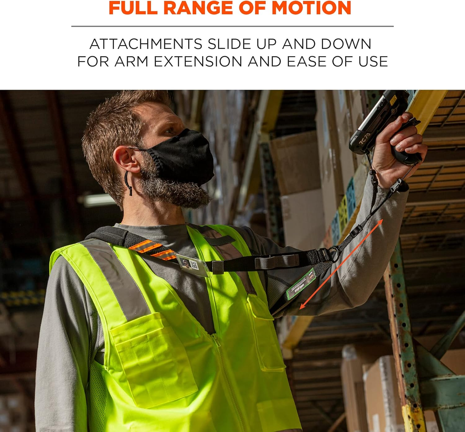 Ergodyne Squids 3137 Barcode Scanner Padded Harness, Sling Style, Tethering Lanyard for Bar Code Scanners, Black image number 2