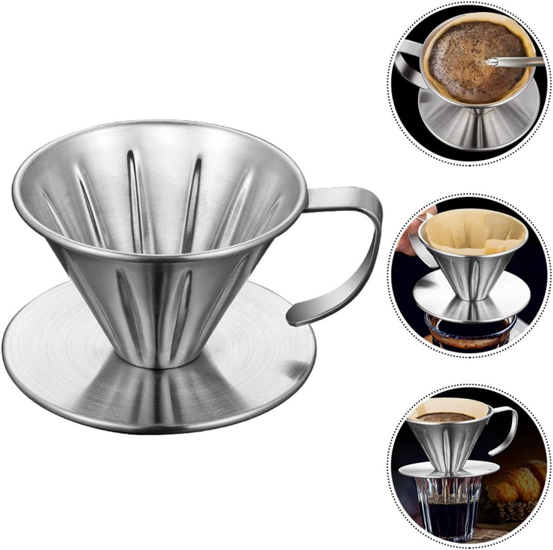 CTIRCHIU Stainless Steel Coffee Filter Dripper with Handle Small Cone Funnel Reusable Tea Slag Strainer for Home Brewing Manual Coffee Brewing image number 5
