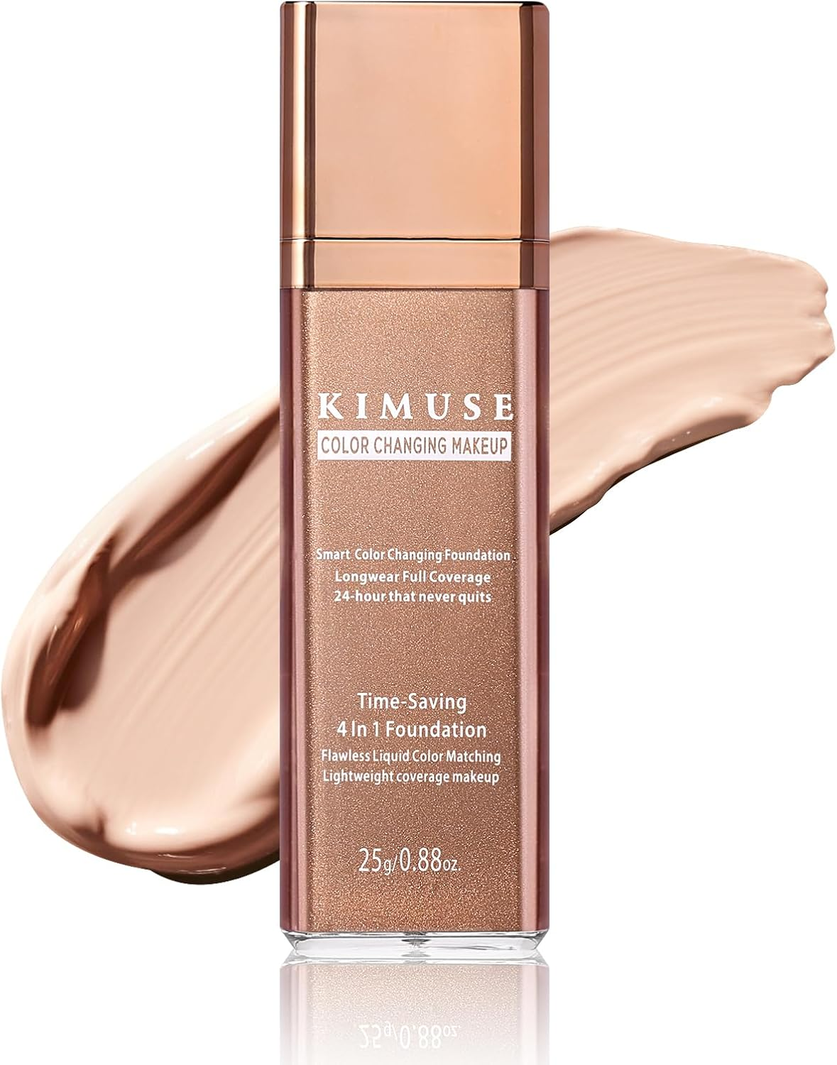 KIMUSE Color Changing Foundation, 4 in 1 Smart Shade Skin Tone Foundation Makeup, Waterproof & Long Wear with Glycerin & Sodium Hyaluronate Tinted Moisturizer Face Makeup for All Skin Tones