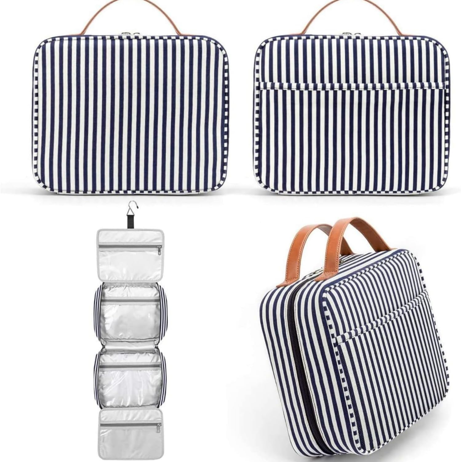 Hanging Travel Toiletry Bag for Women - Large Capacity Waterproof Cosmetic Organiser with 6 Compartments & Sturdy Hook, Travel Makeup Bag for Bathroom Shower image number 2